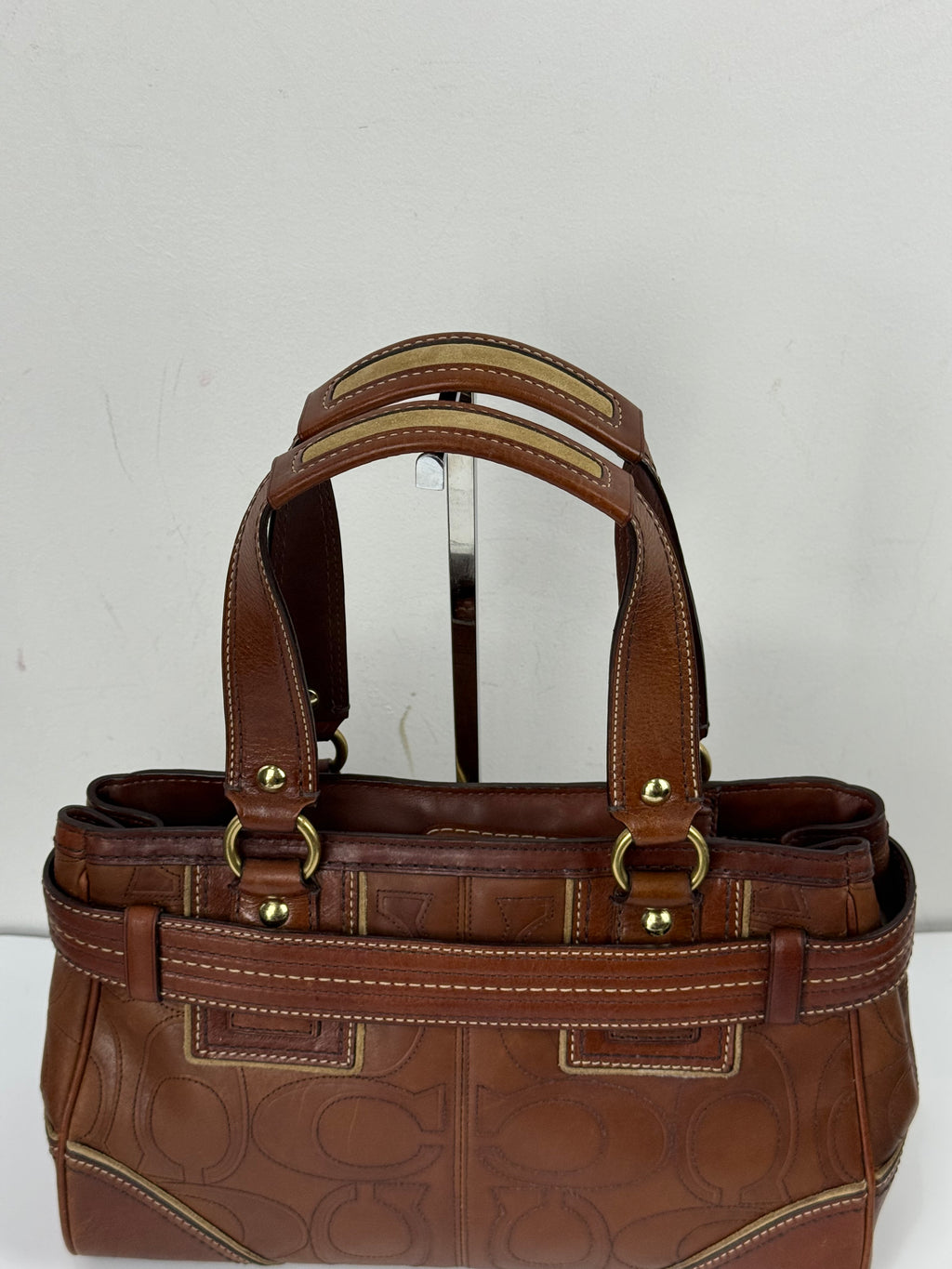 Vintage Coach Brown Horsebit Clip Hampton Bag Coach Embossed Leather Handbag 00s Y2K