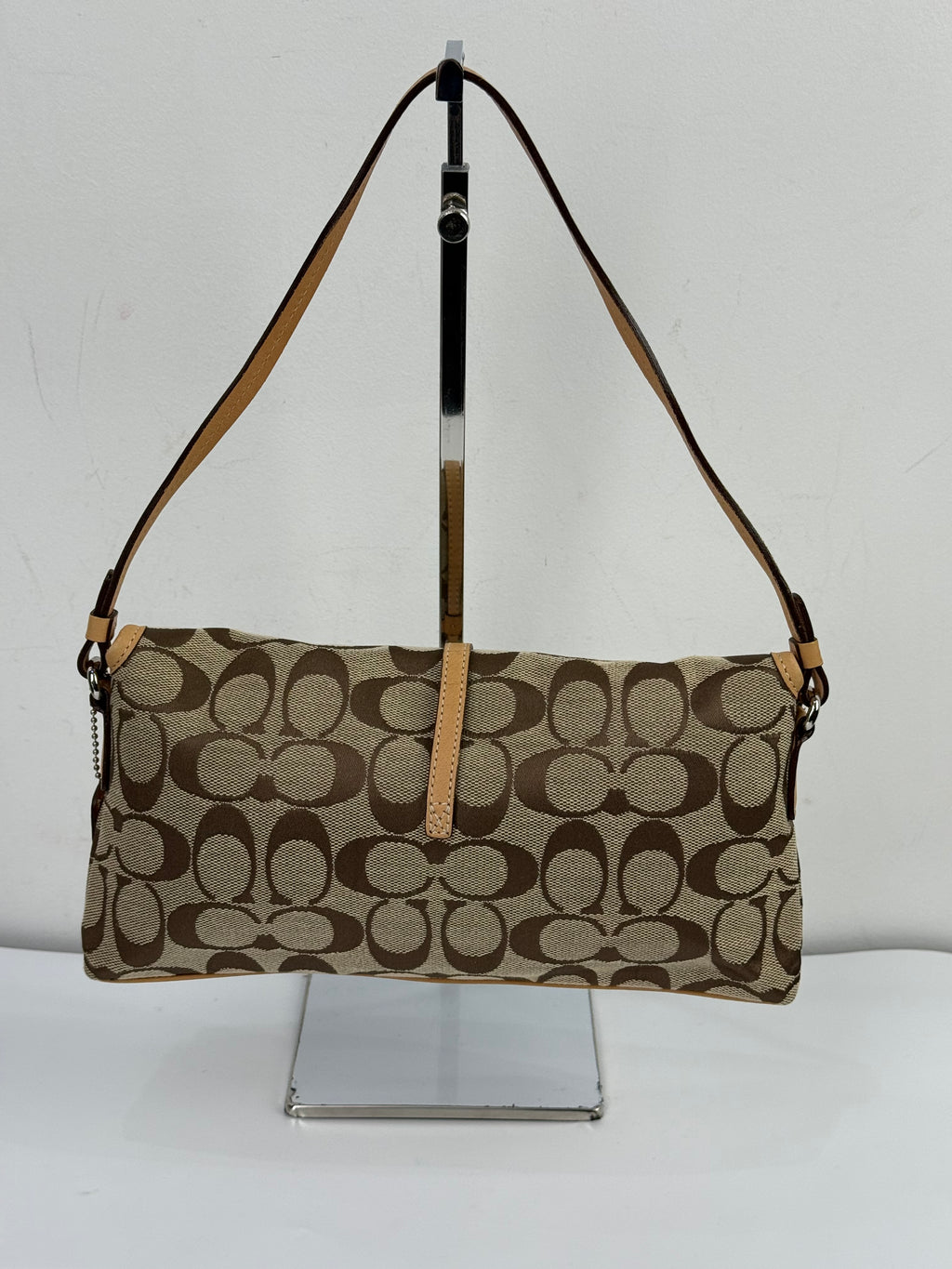 Vintage Coach Demi Clip Bag Brown Tan Signature Canvas Shoulder Bag Y2K