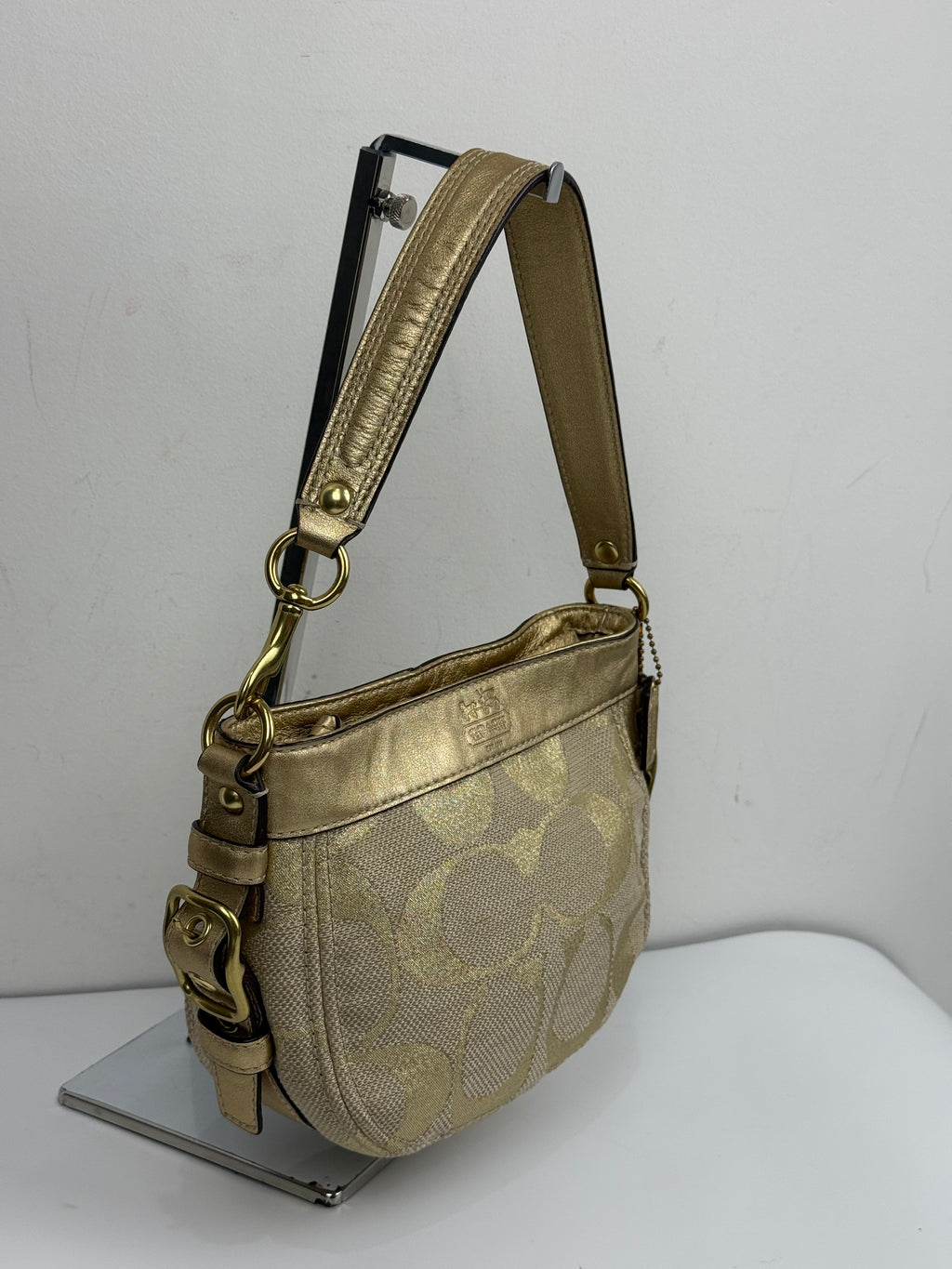 Vintage Coach Mini Zoe Bag Gold Signature Shoulder Bag 00s Y2K