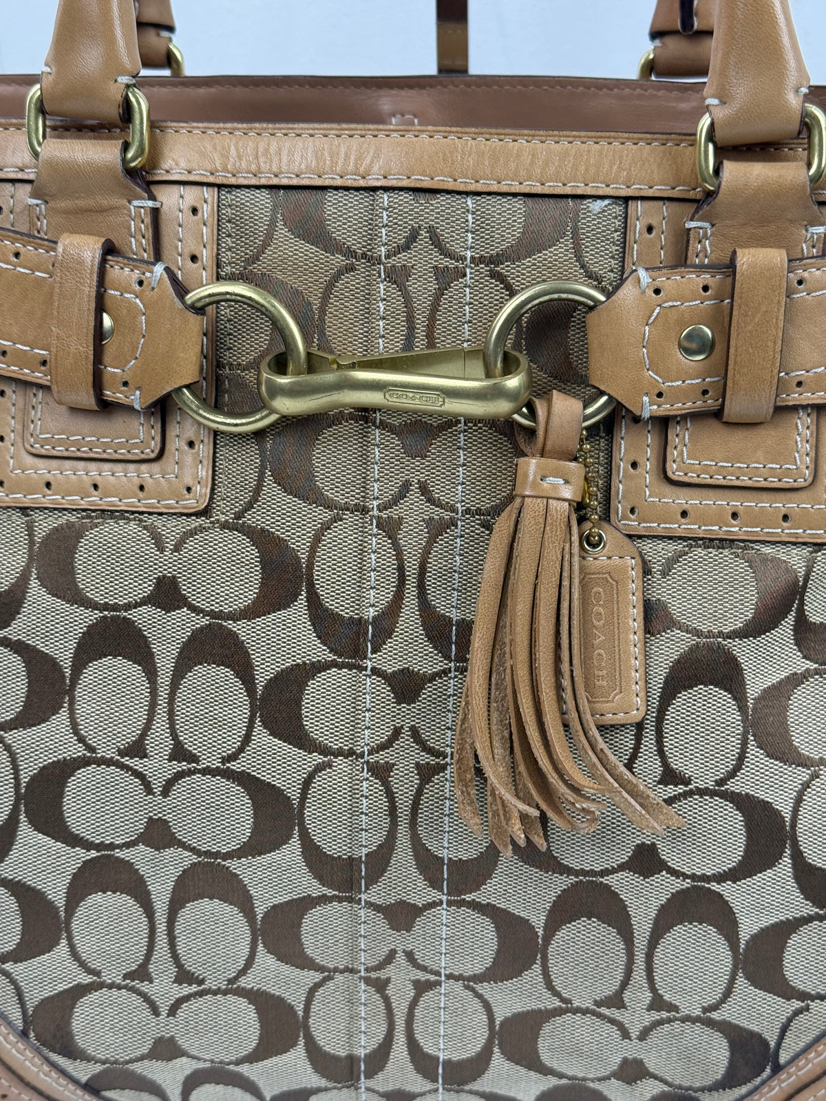 Vintage Coach Hampton Signature Tote Bag Brown and Tan Coach Canvas HandBag 00s Y2K