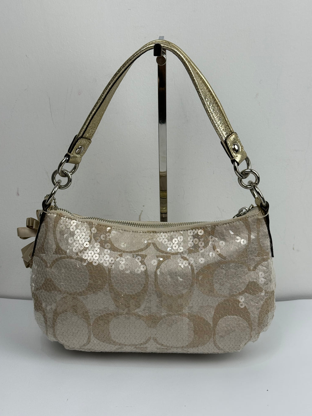 Vintage Coach Sequin Poppy Shoulder Bag Beige/Gold Handbag 00s Y2K