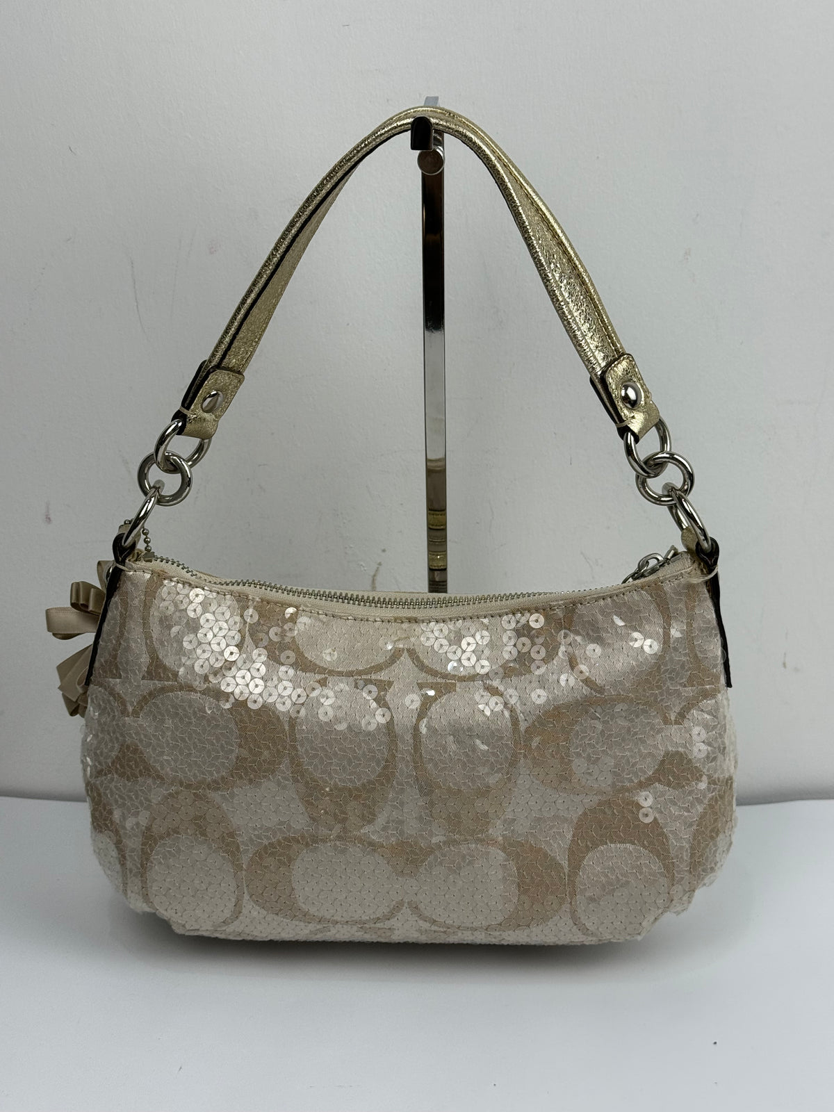 Vintage Coach Sequin Poppy Shoulder Bag Beige/Gold Handbag 00s Y2K