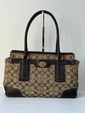 Vintage Coach Hampton Tote Bag Brown & Beige Signature Shoulder Bag 00s Y2K Handbag