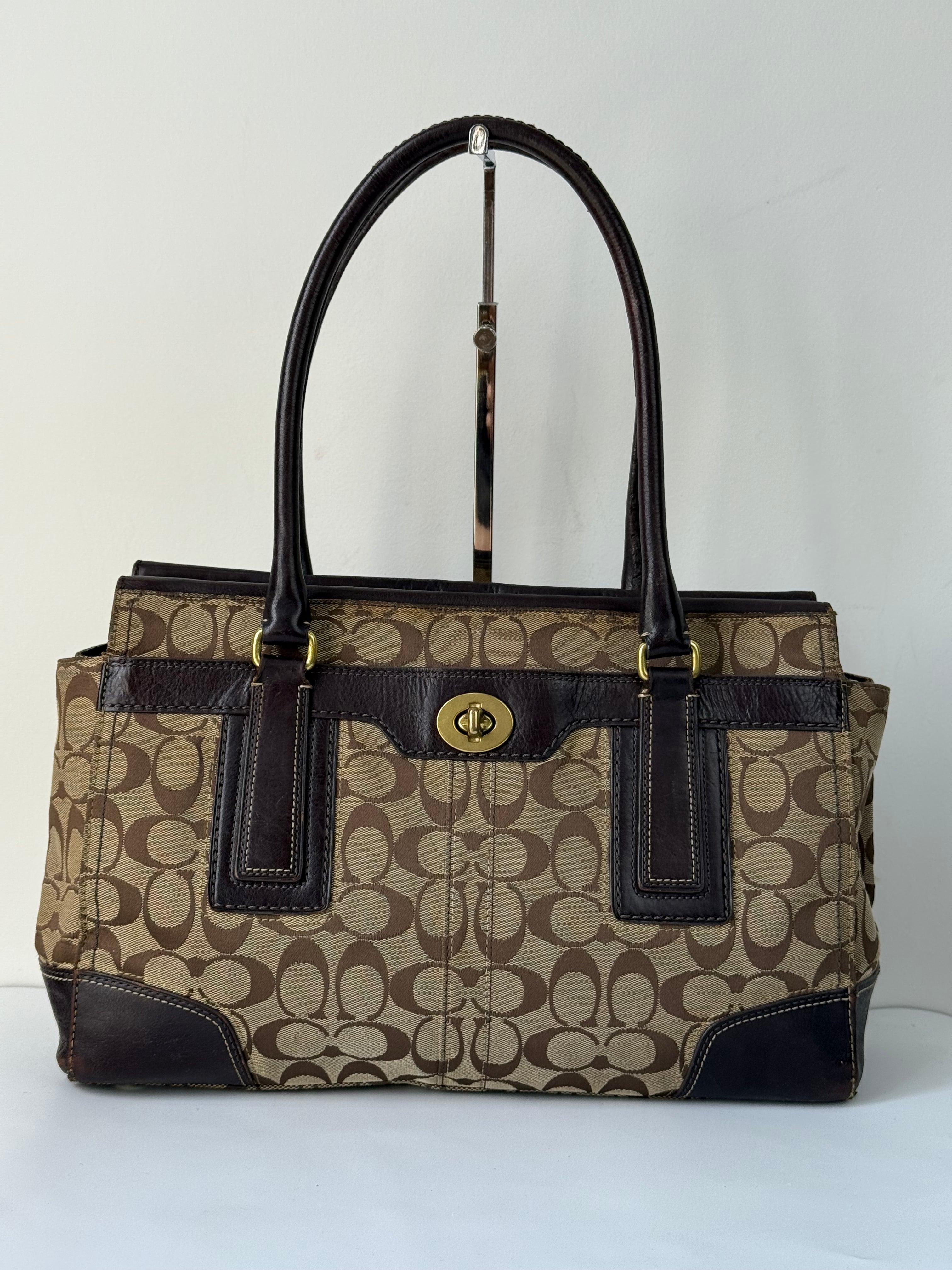 Vintage Coach Hampton Tote Bag Brown & Beige Signature Shoulder Bag 00s Y2K Handbag