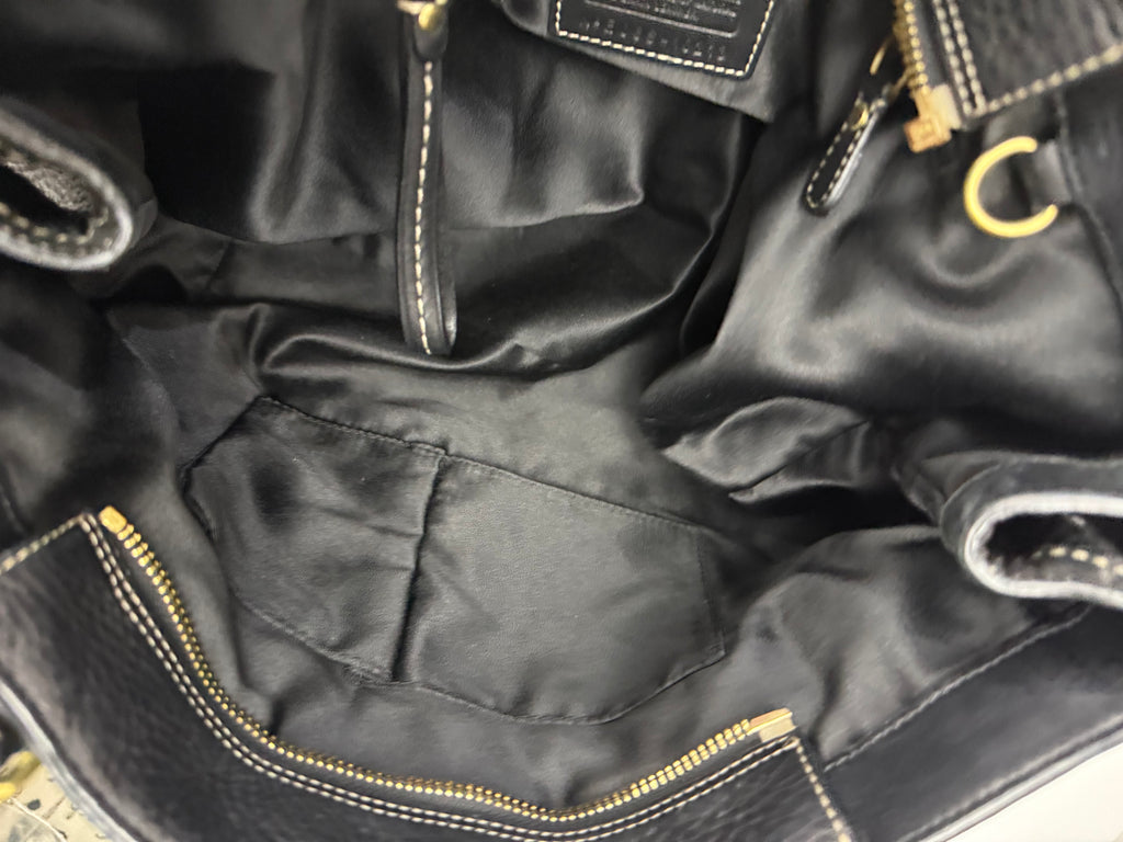 Vintage Coach Hampton Tote Bag Black Coach Leather HandBag 00s Y2K
