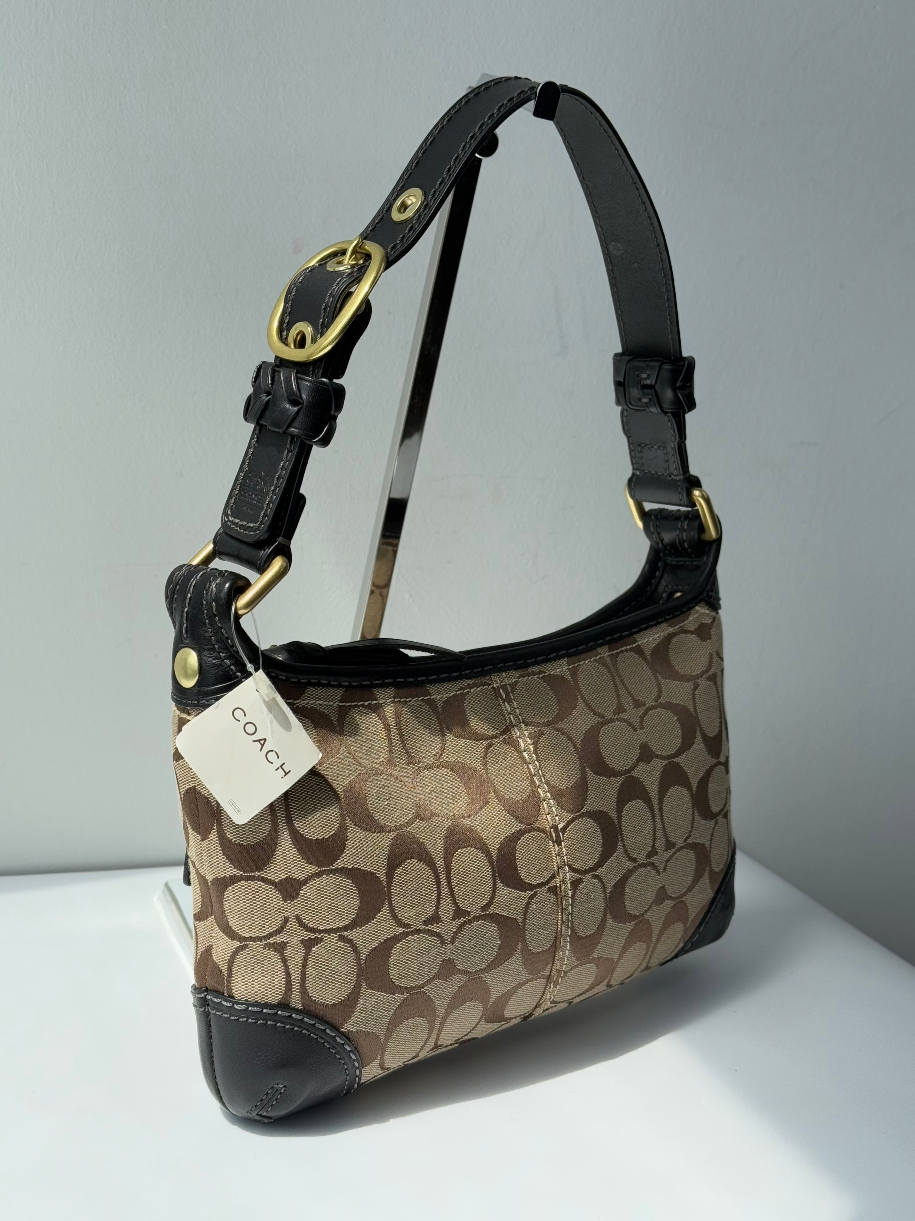 Vintage Coach Bleecker Hobo Signature Bag Brown & Beige Canvas Shoulder Bag 00s Y2K