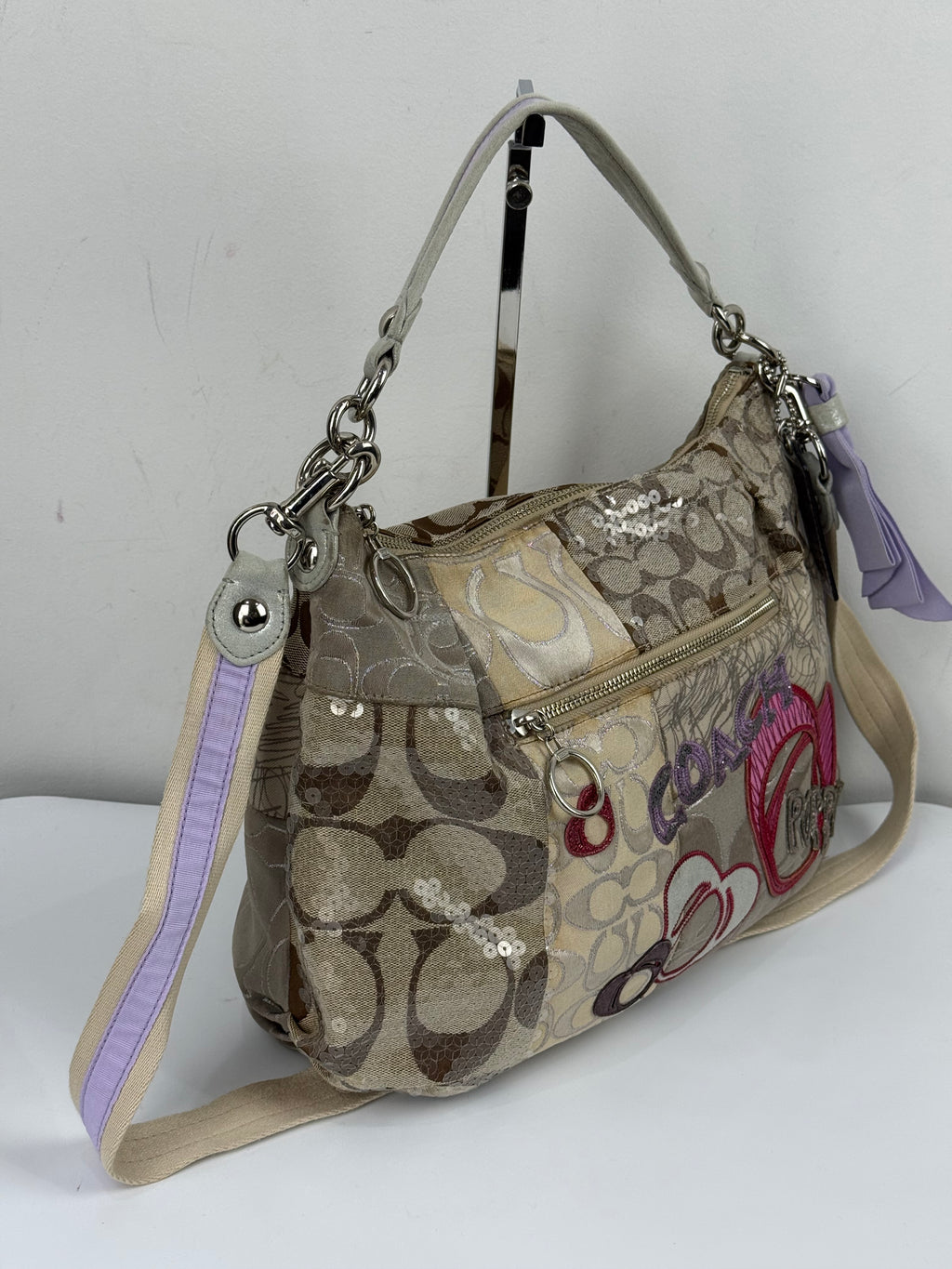 Vintage Coach Poppy Sequin 2-way Shoulder Bag Coach Signature Patchwork Heart Design Handbag 00s Y2K