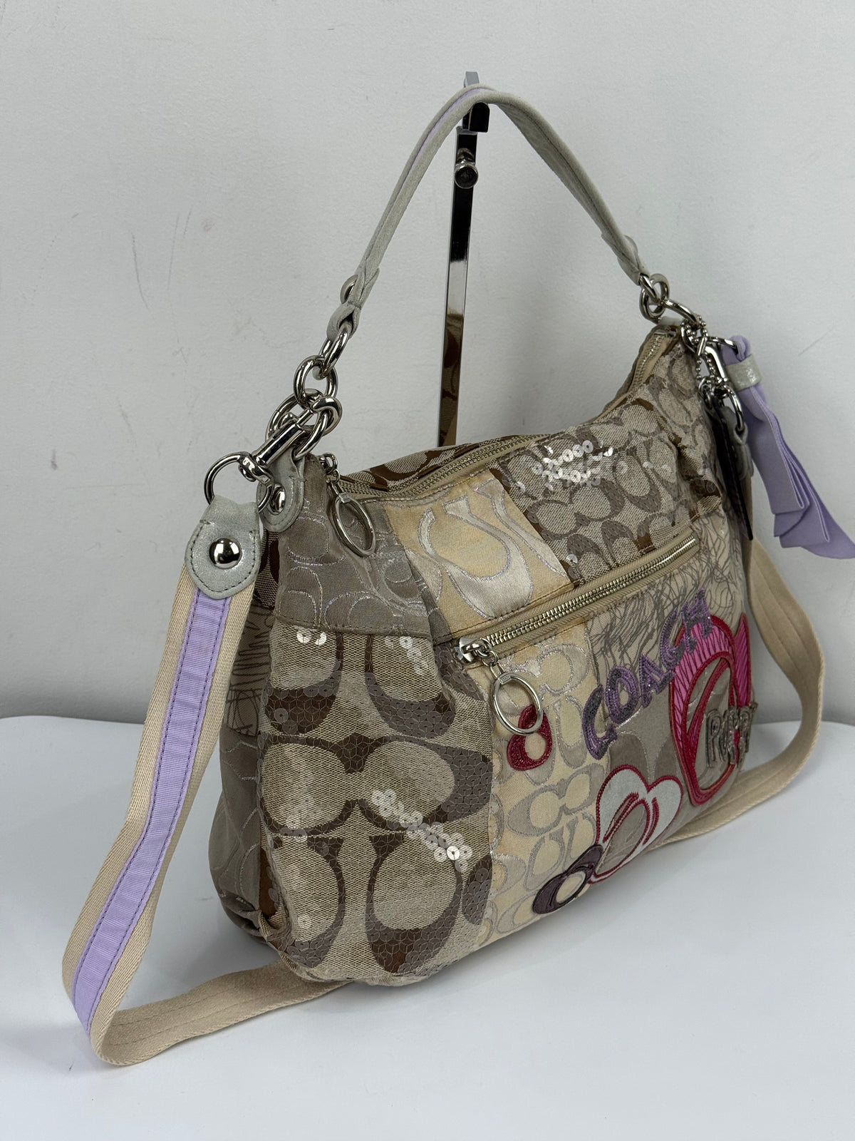 Vintage Coach Poppy Sequin 2-way Shoulder Bag Coach Signature Patchwork Heart Design Handbag 00s Y2K