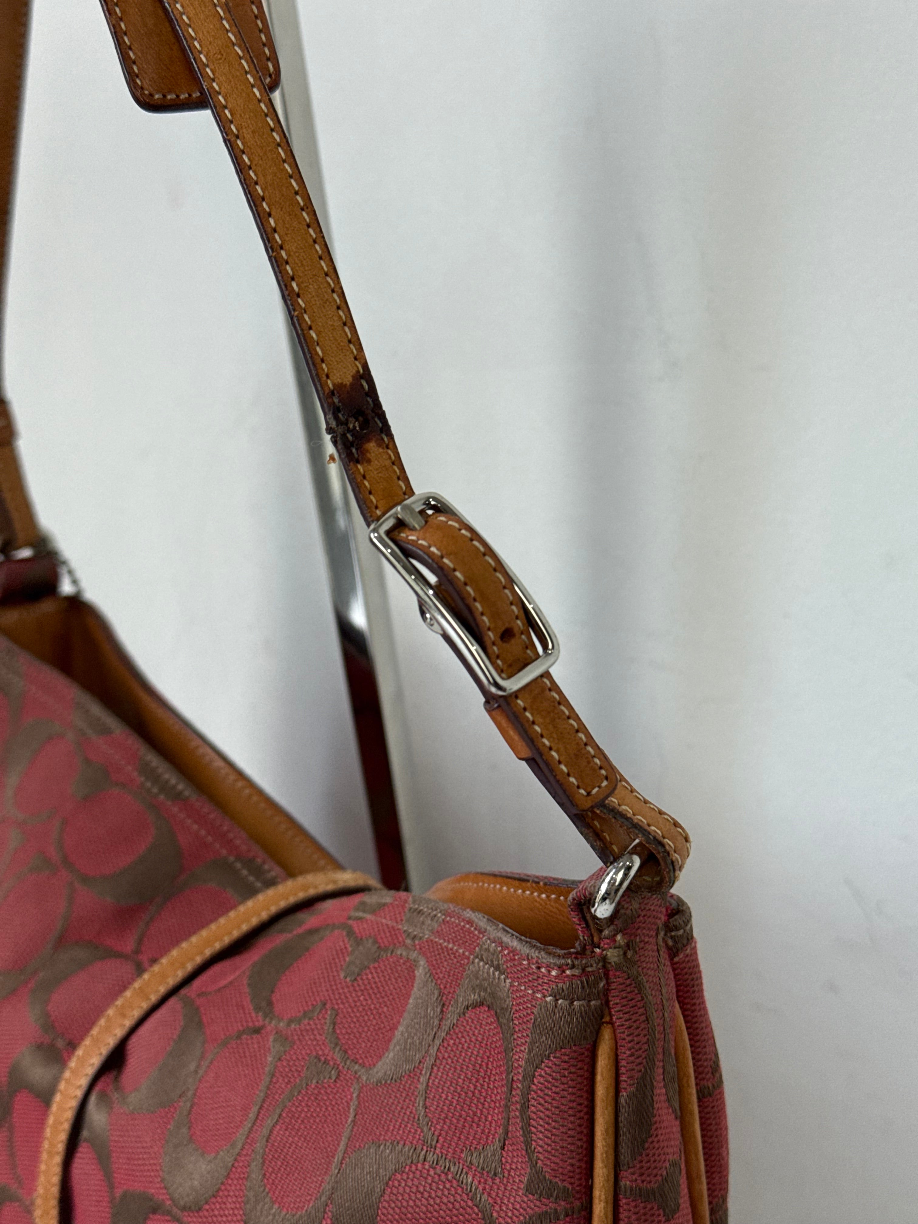 Vintage Coach Demi Hampton Tote Bag Coach Red Signature Tan Leather Handbag 00s Y2K