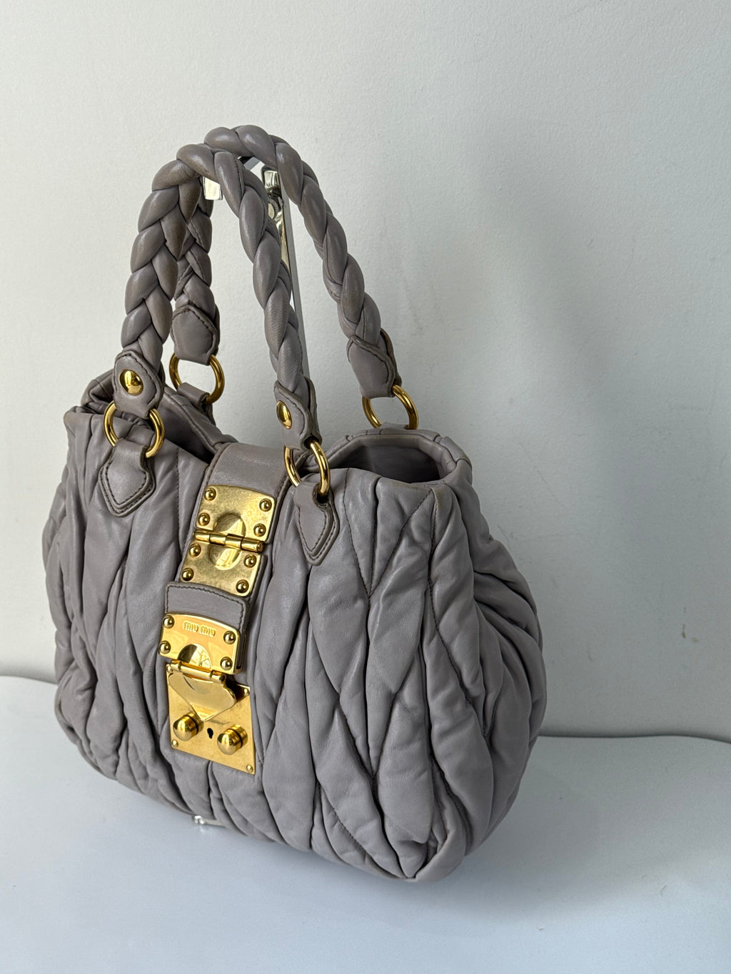 Vintage Miu Miu Coffer 2 Way Bag Grey Matelassé Leather Miu Miu  Handbag 00s Y2K