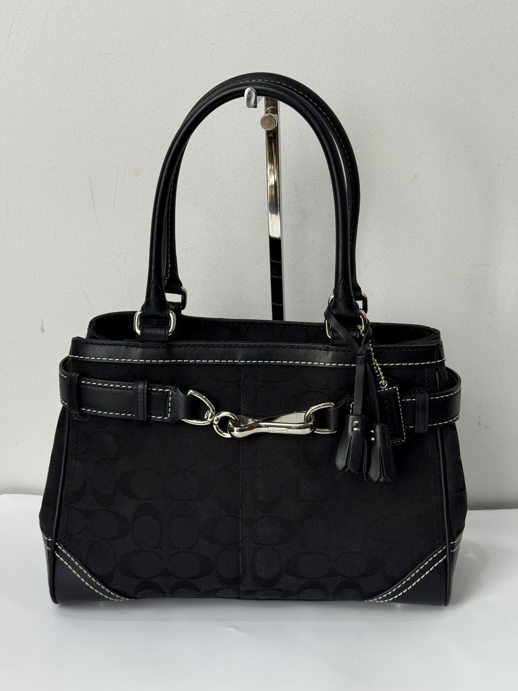 Vintage Coach Hampton Signature Tote Bag Black Coach Canvas HandBag 00s Y2K