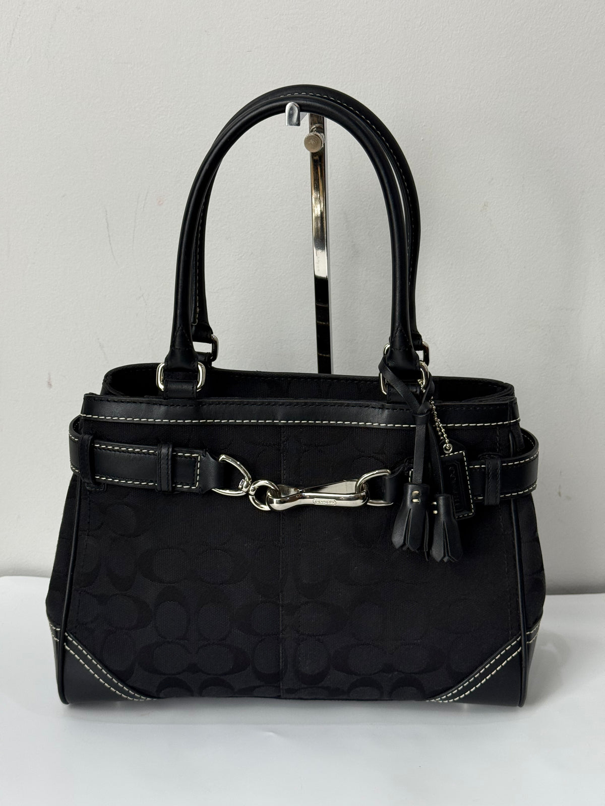 Vintage Coach Hampton Signature Tote Bag Black Coach Canvas HandBag 00s Y2K