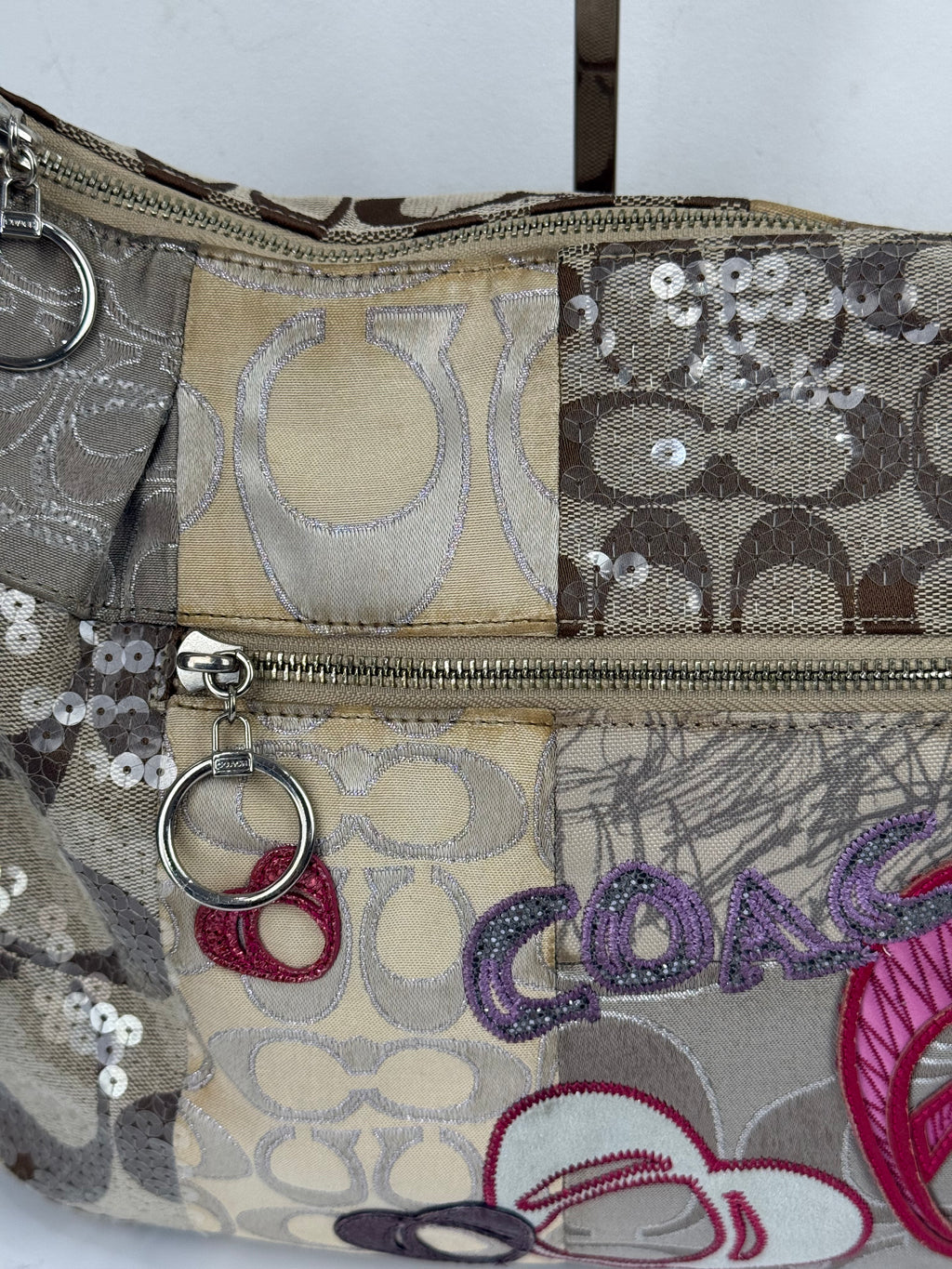 Vintage Coach Poppy Sequin 2-way Shoulder Bag Coach Signature Patchwork Heart Design Handbag 00s Y2K