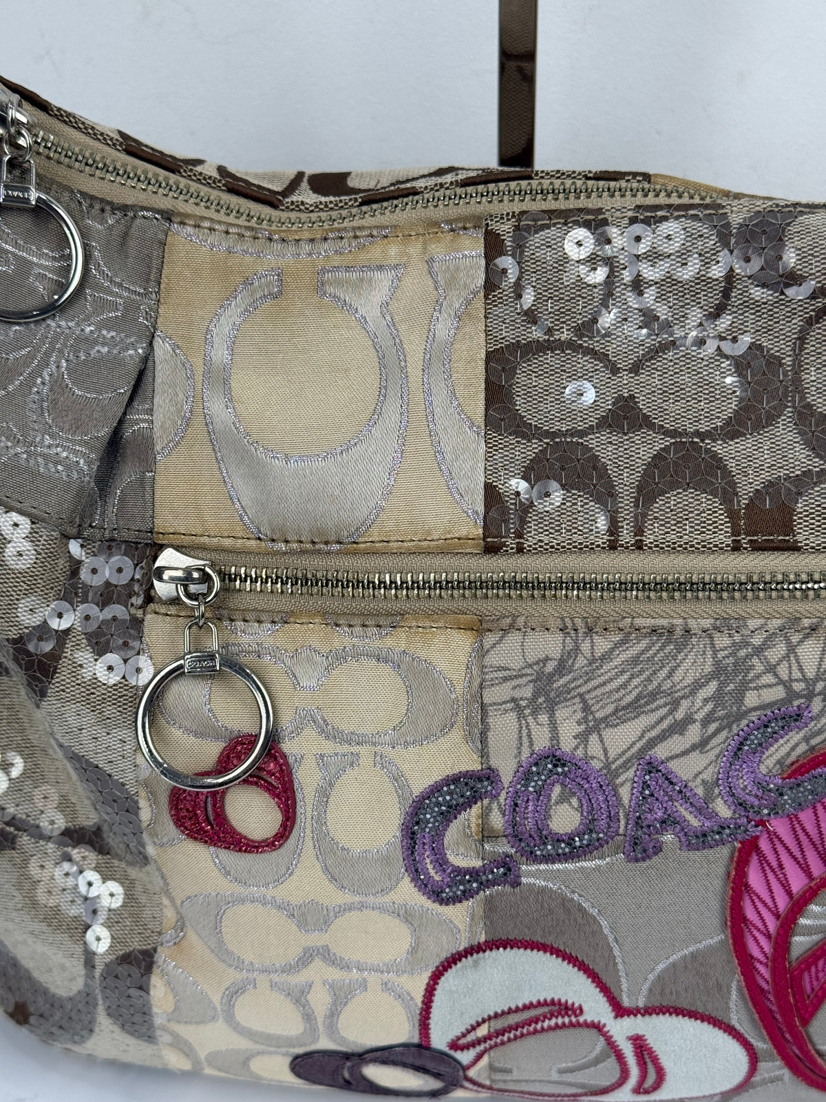 Vintage Coach Poppy Sequin 2-way Shoulder Bag Coach Signature Patchwork Heart Design Handbag 00s Y2K