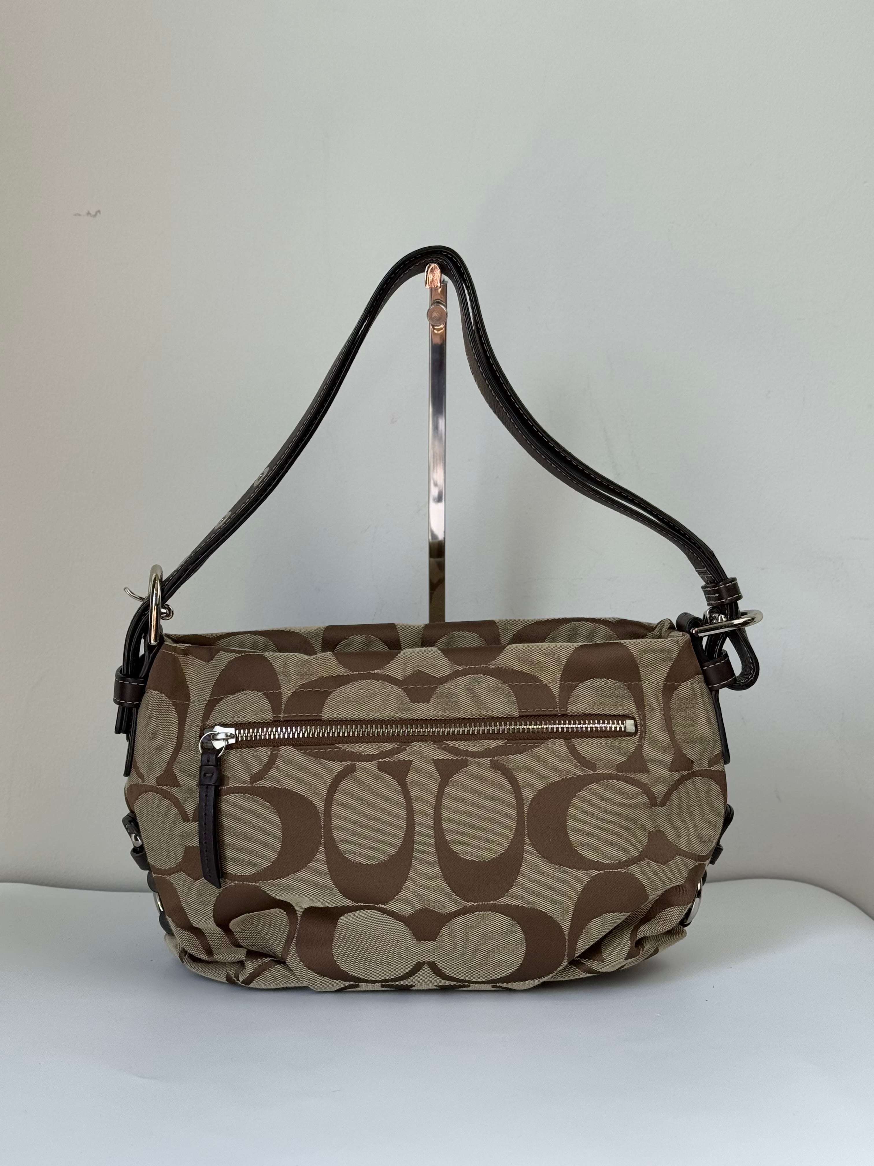 Vintage Coach Signature Duffle Bag Khaki Mahogany Signature Shoulder Bag 00s Y2K
