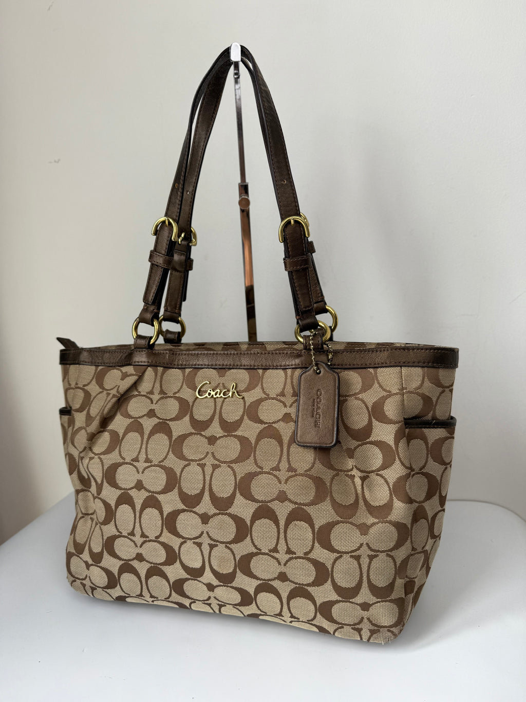 Vintage Coach Signature Taylor Tote Bag Camel Brown Coach Canvas Shoulder Bag Y2K