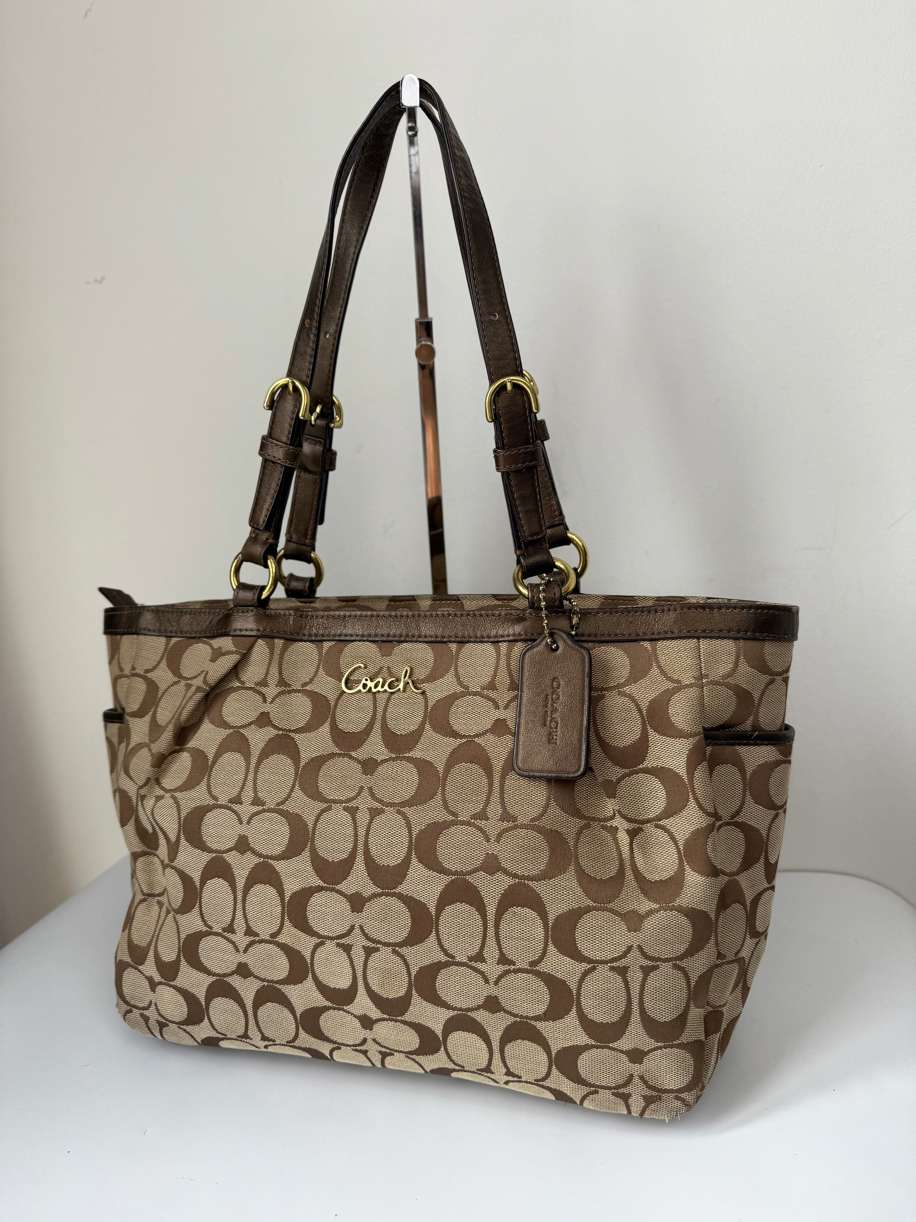 Vintage Coach Signature Taylor Tote Bag Camel Brown Coach Canvas Shoulder Bag Y2K