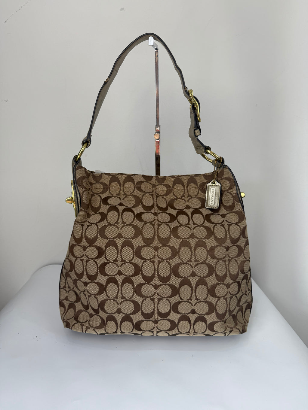 Vintage Coach Signature Hobo Shoulder Bag Brown & Beige Canvas Handbag 00s Y2K
