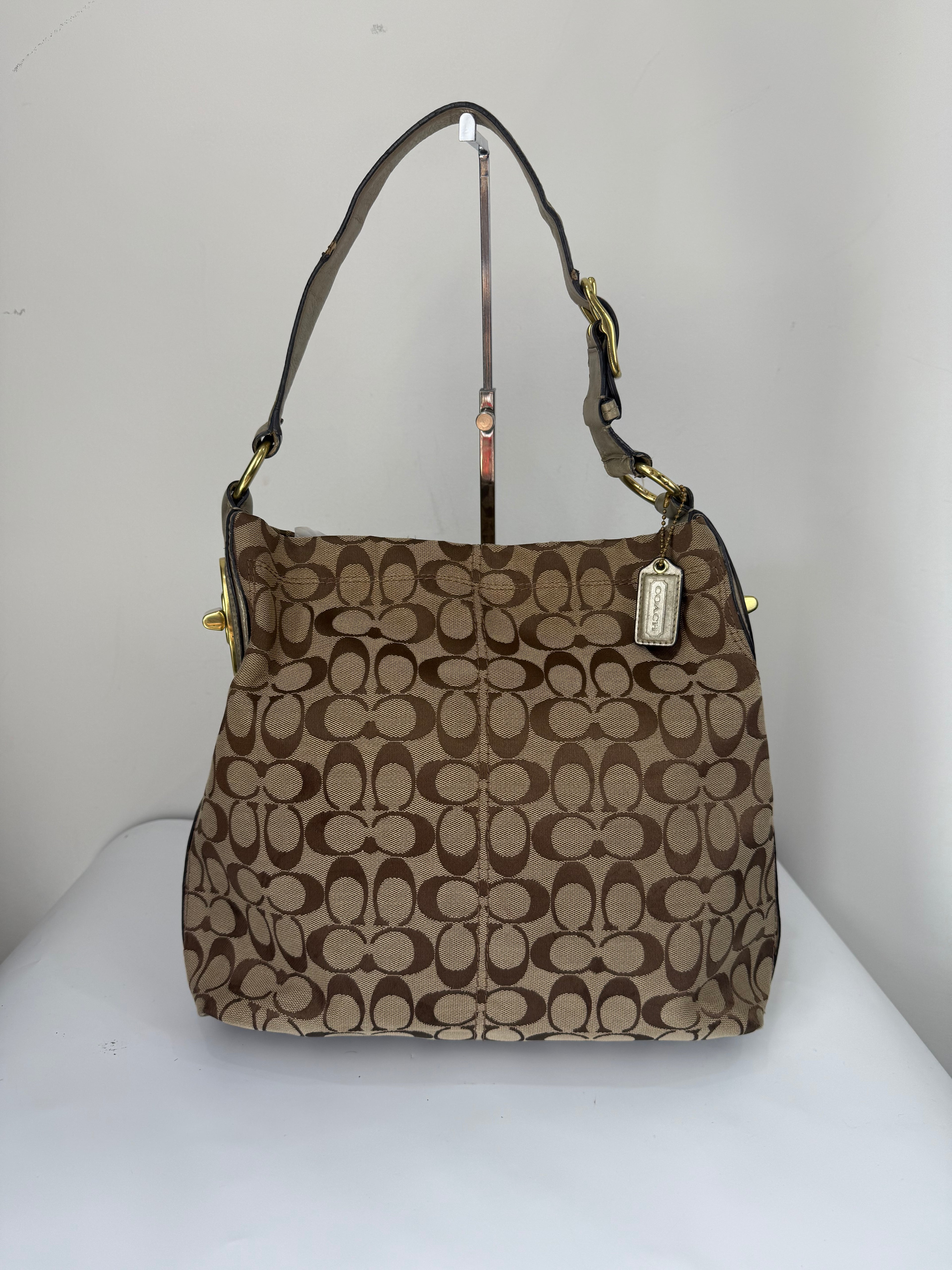 Vintage Coach Signature Hobo Shoulder Bag Brown & Beige Canvas Handbag 00s Y2K