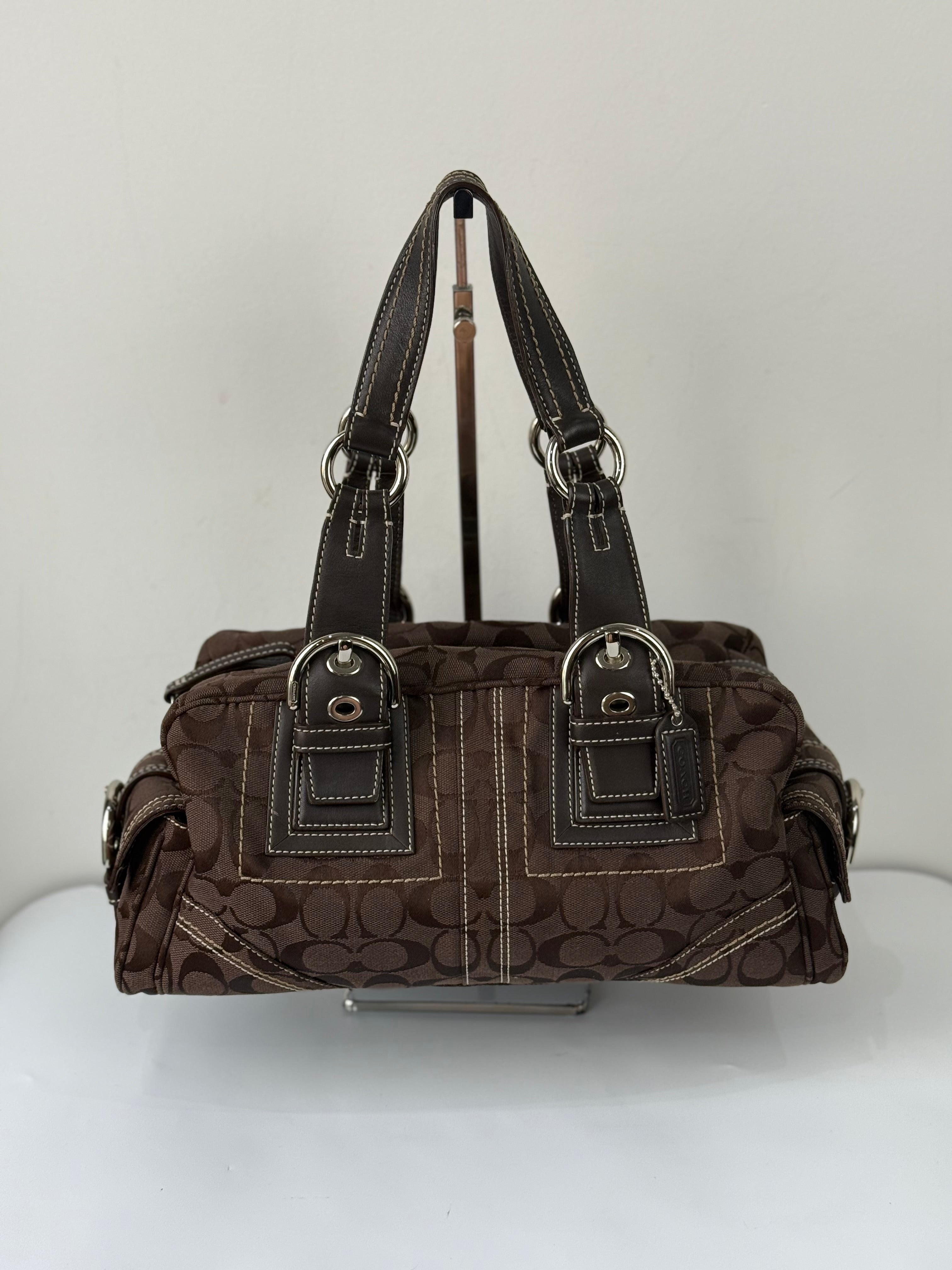 Rare Vintage Coach Dark Brown Boston Satchel Soho Mia Signature Shoulder Bag 00s Y2K