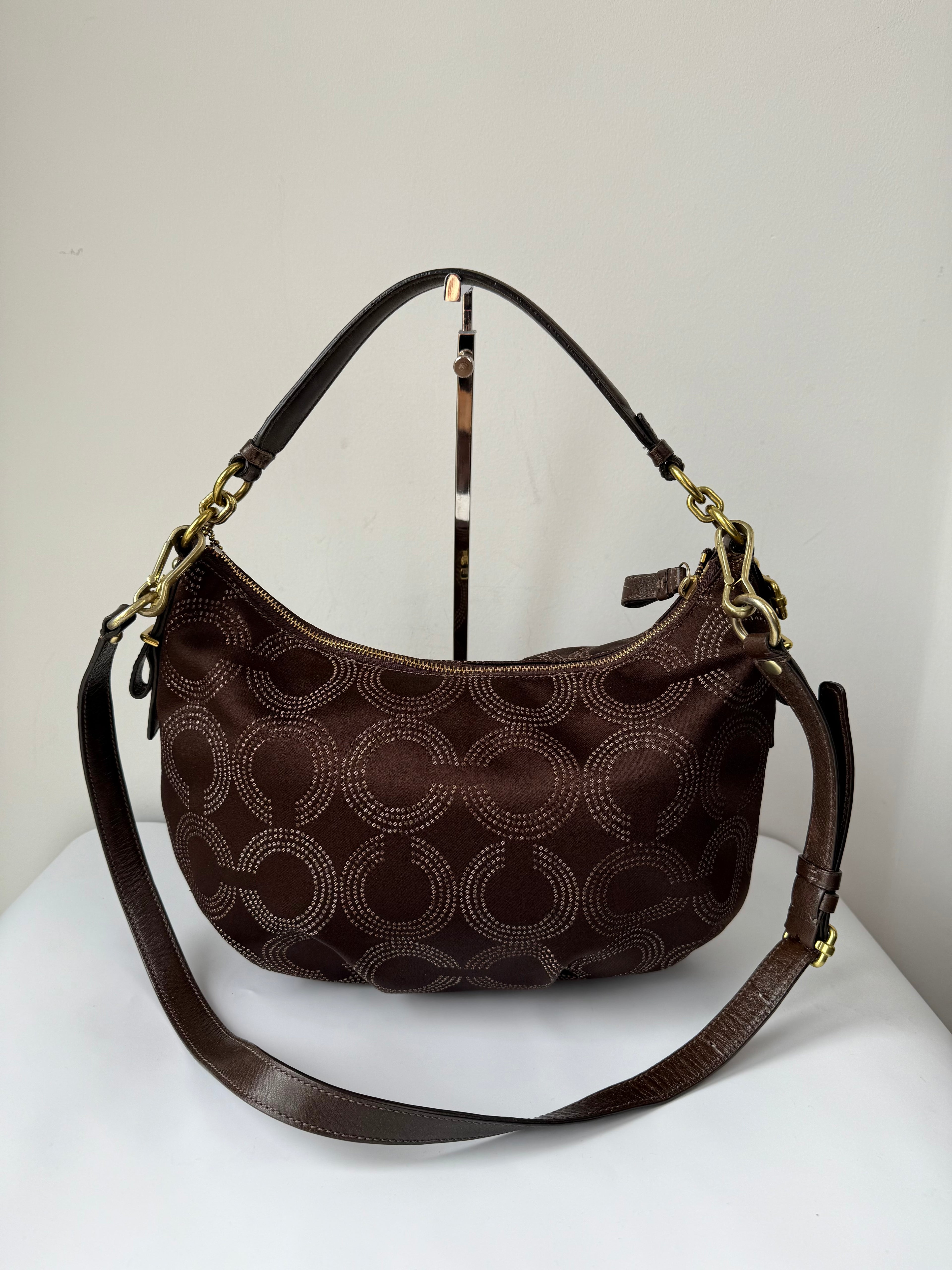 Vintage Coach Maddison Dotted Op-Art Convertible Hobo Bag Brown Signature Bag