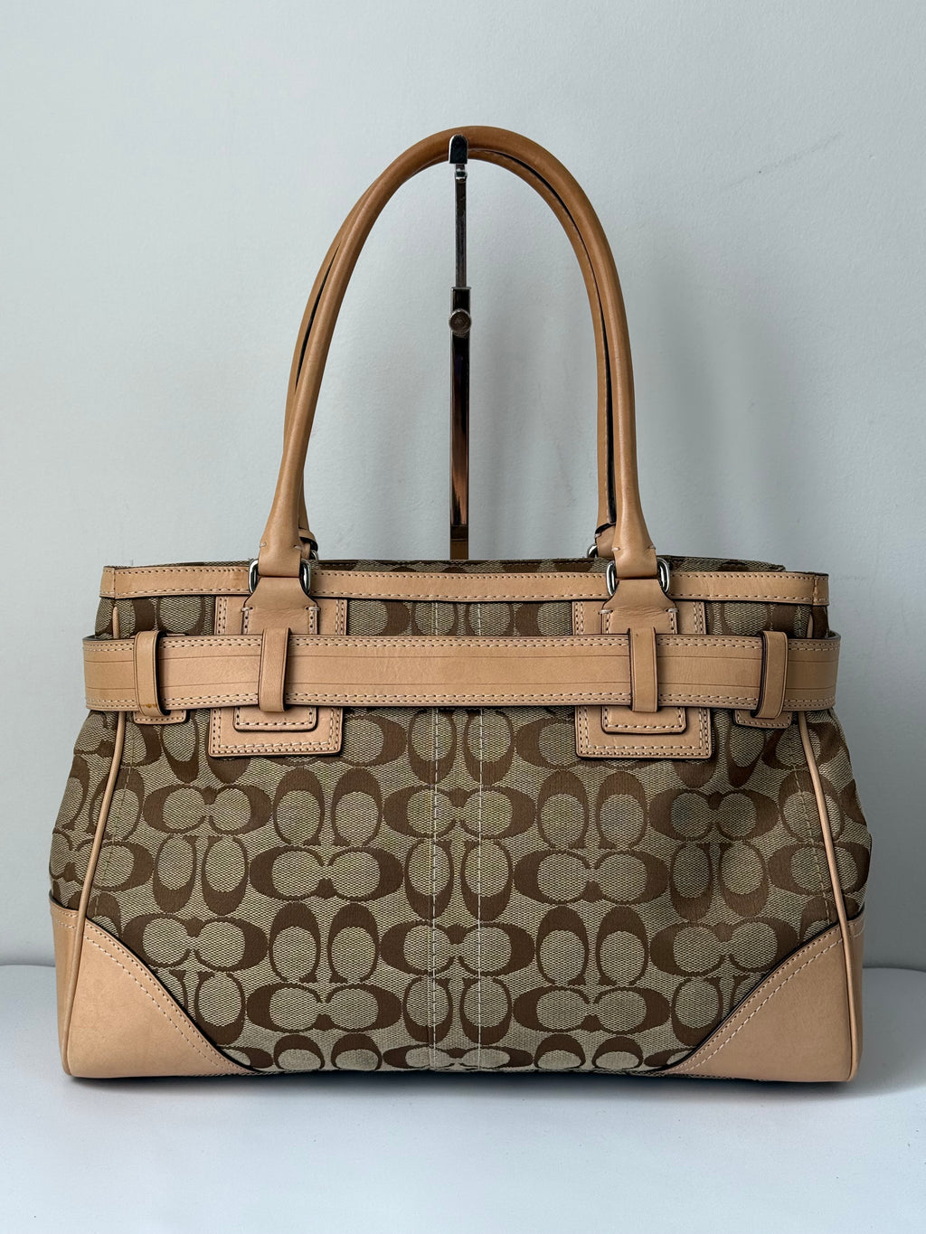 Vintage Coach Hampton Signature Tote Bag Brown and Tan Coach Canvas HandBag 00s Y2K