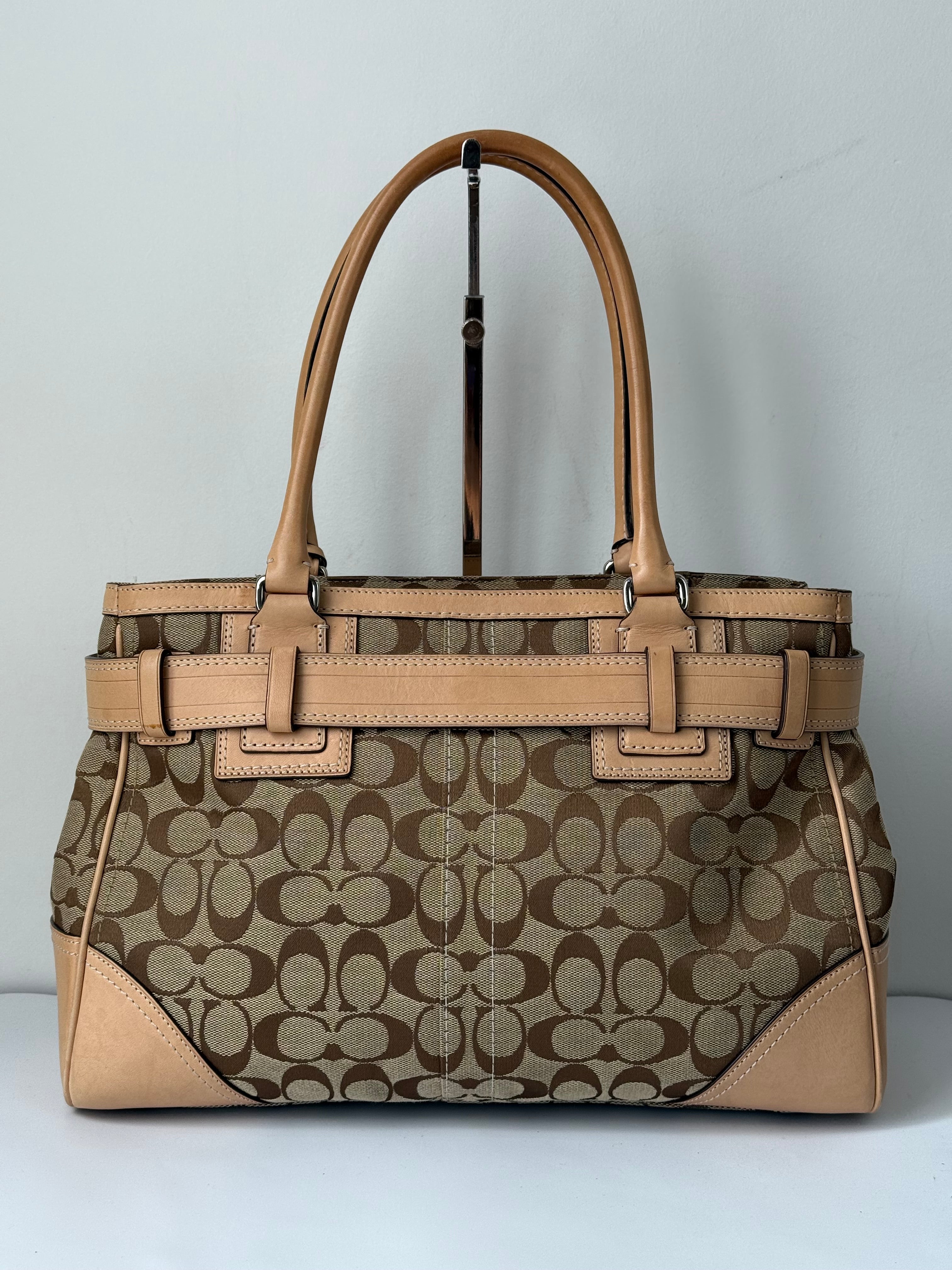 Vintage Coach Hampton Signature Tote Bag Brown and Tan Coach Canvas HandBag 00s Y2K