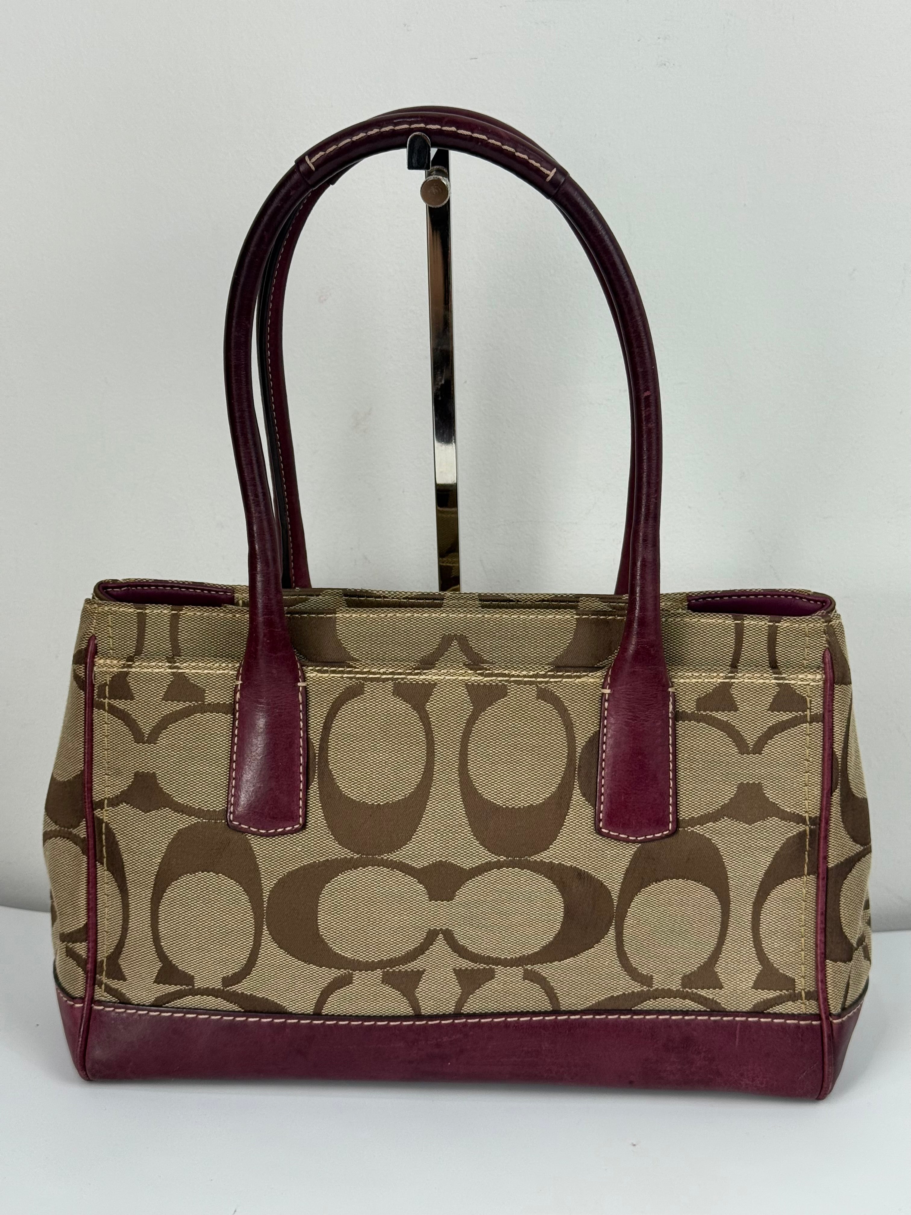 Vintage Coach Hampton Brown/Purple Tote Bag Coach Signature Y2K HandBag