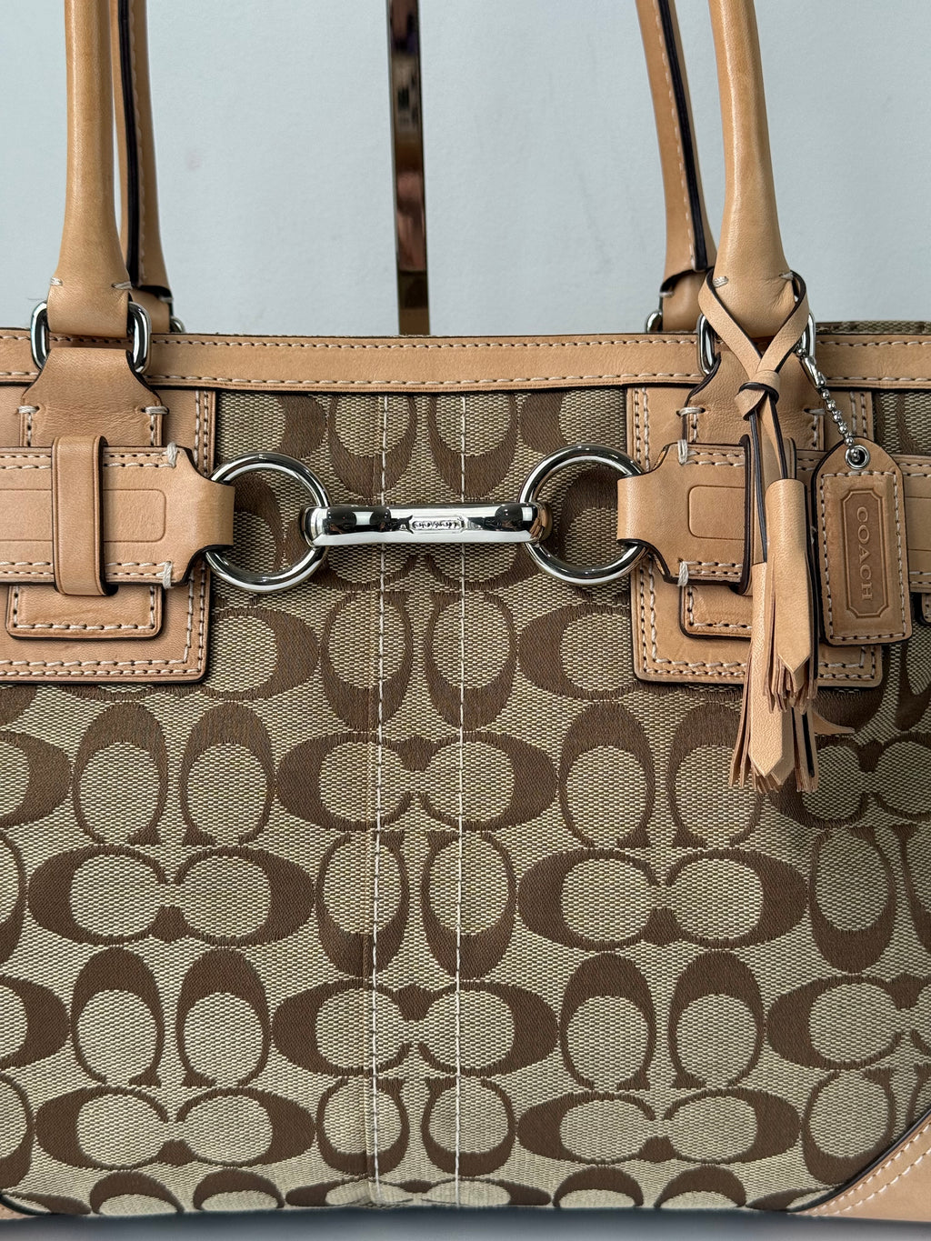 Vintage Coach Hampton Signature Tote Bag Brown and Tan Coach Canvas HandBag 00s Y2K