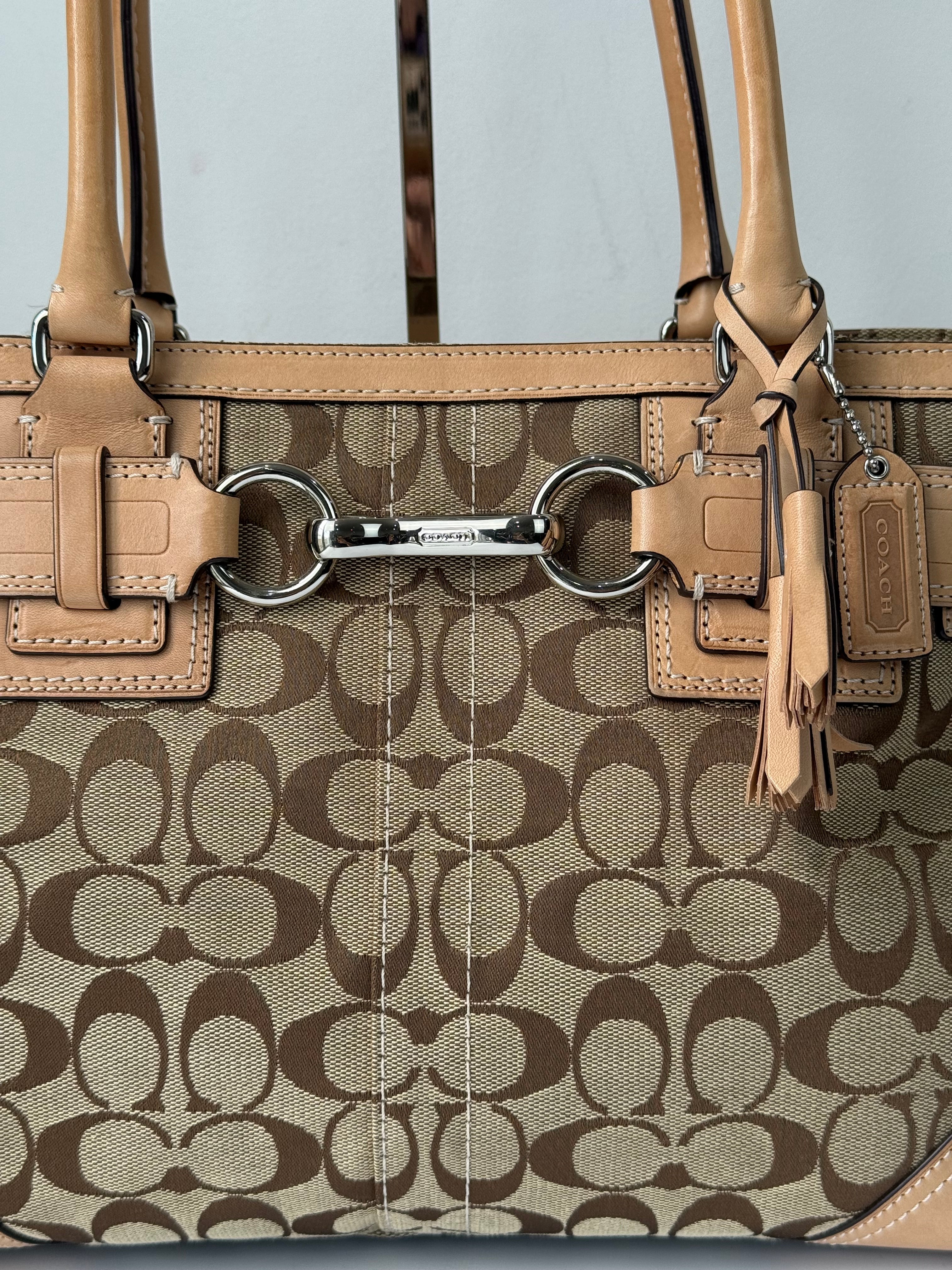 Vintage Coach Hampton Signature Tote Bag Brown and Tan Coach Canvas HandBag 00s Y2K