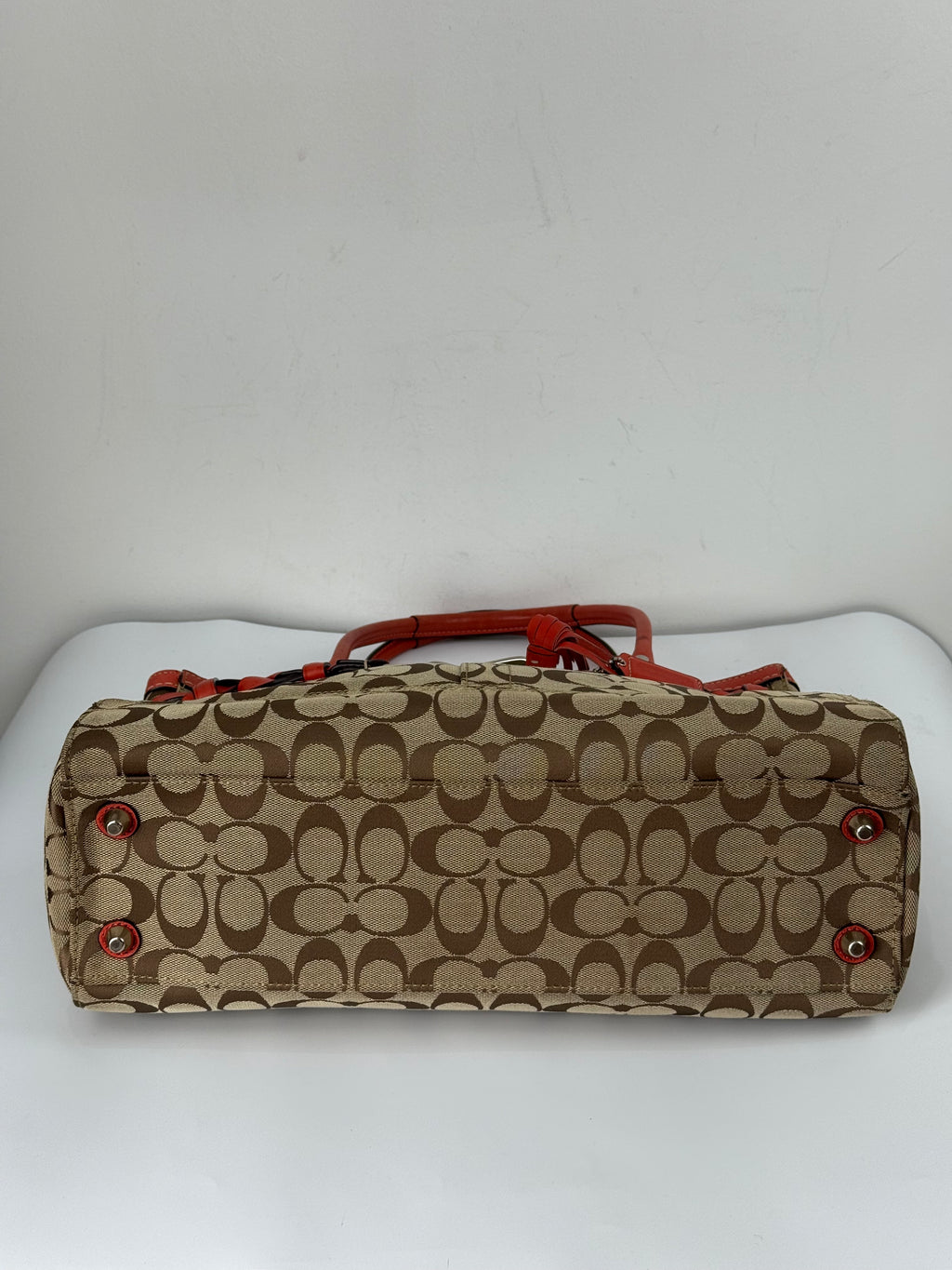Vintage Coach Hampton Bag Coral Leather Shoulder Bag Signature Handbag 00s Y2K