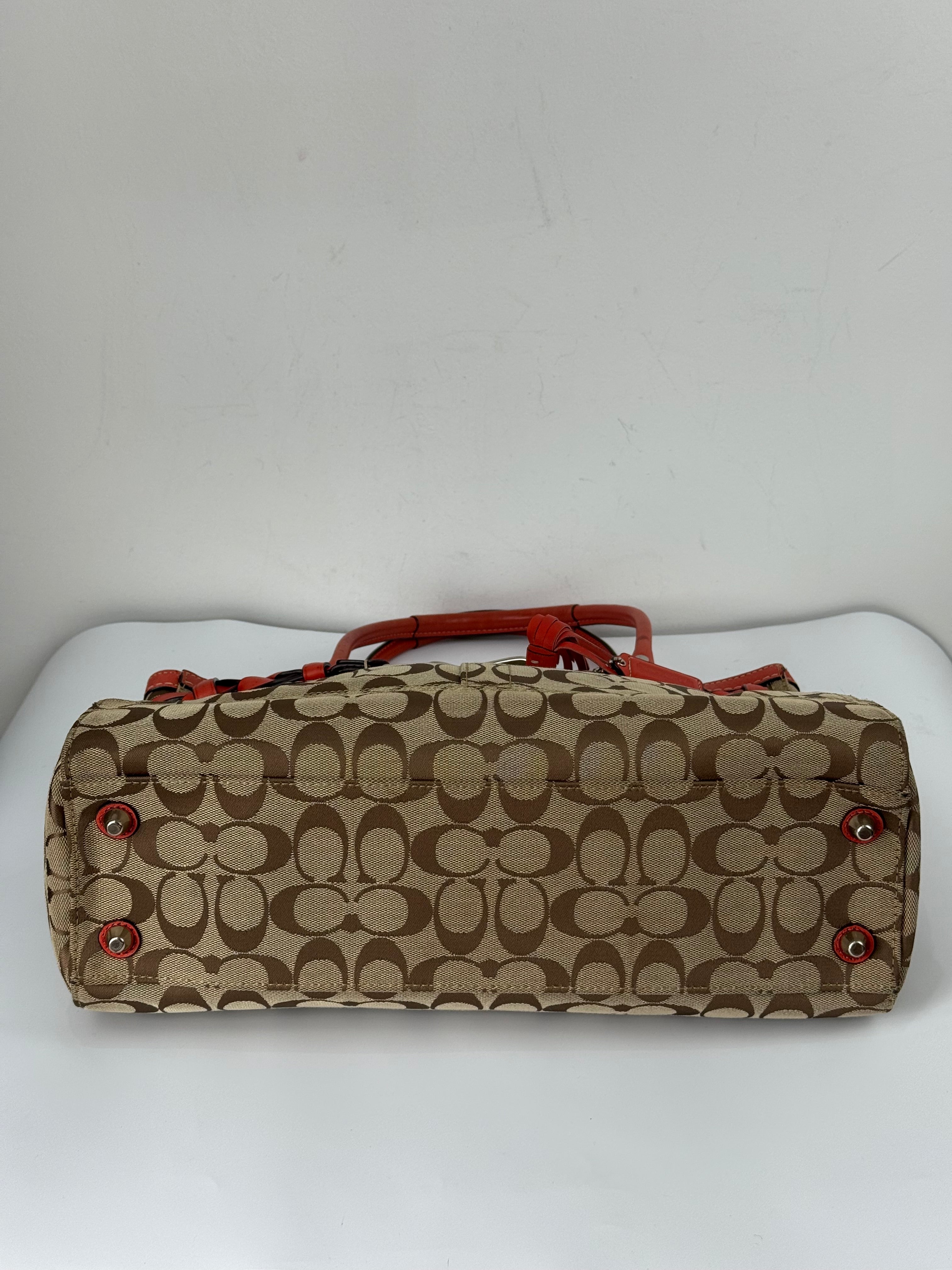 Vintage Coach Hampton Bag Coral Leather Shoulder Bag Signature Handbag 00s Y2K