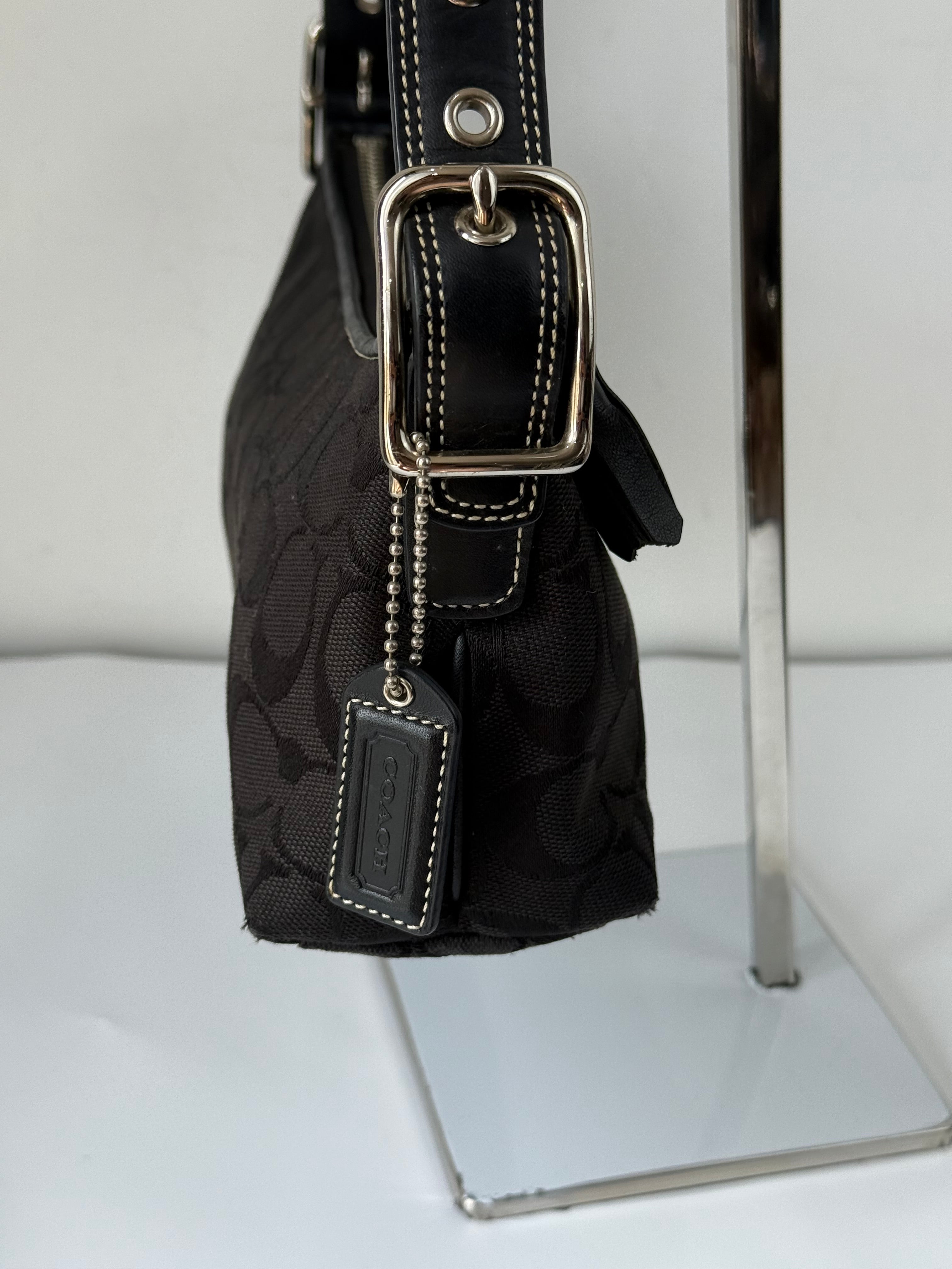 Vintage Coach Baguette East West Bag Black Signature Canvas Shoulder Bag Y2K