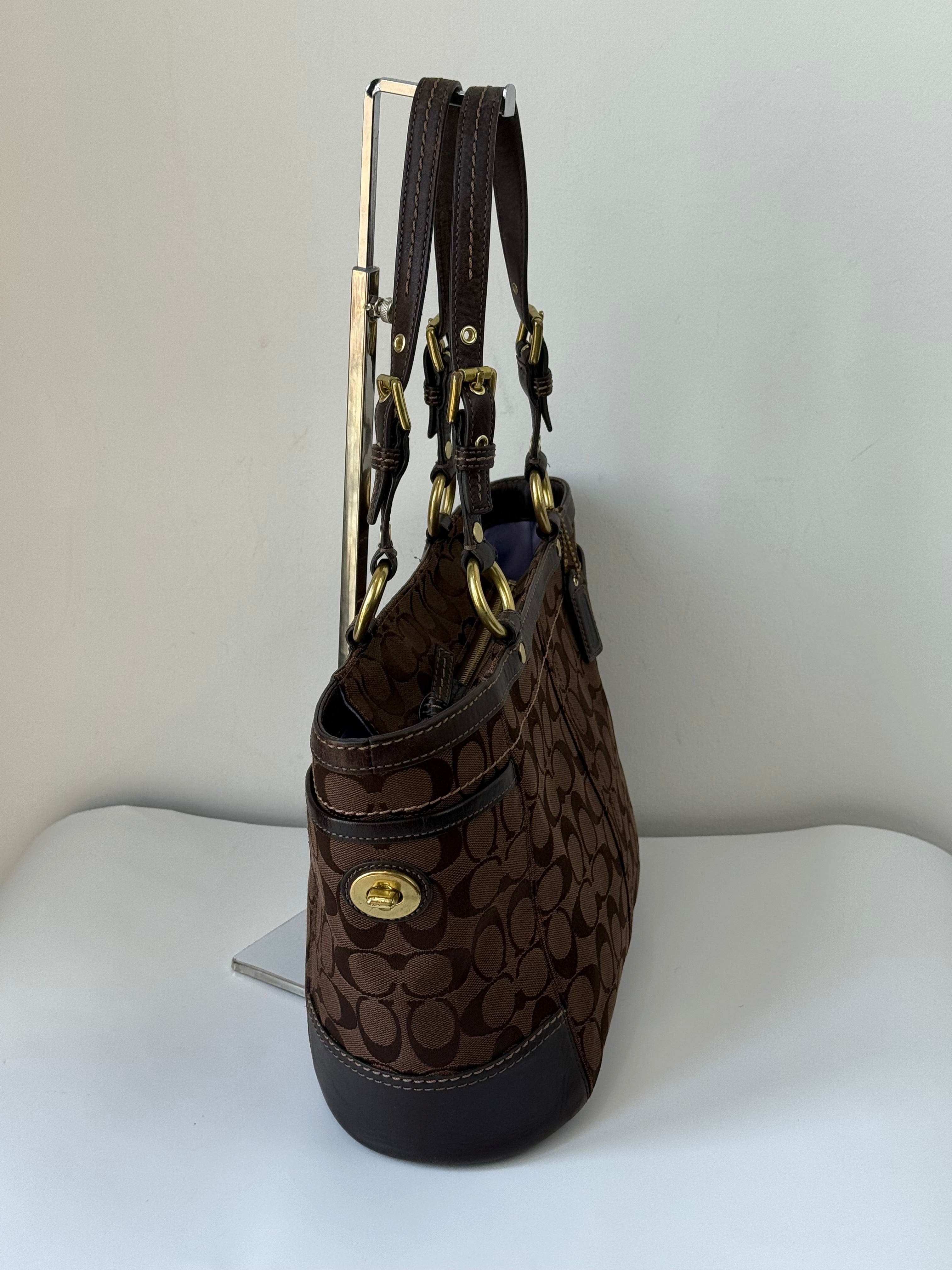 Vintage Coach Gallery Tote Bag Brown Signature Shoulder Bag 00s Y2K