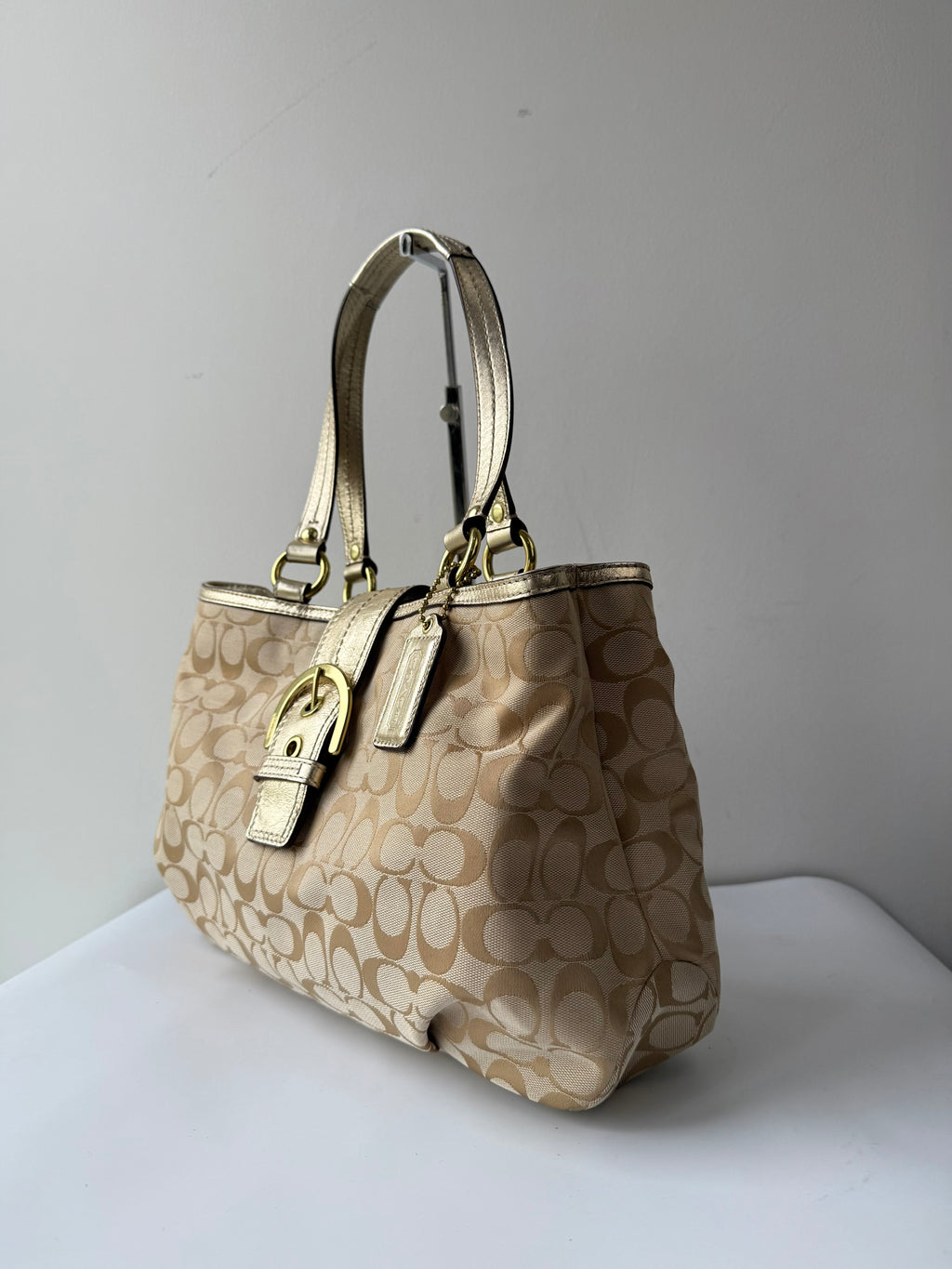 Vintage Coach Soho Signature Tote Bag Cream & Gold Canvas Shoulder Bag 00s Y2K