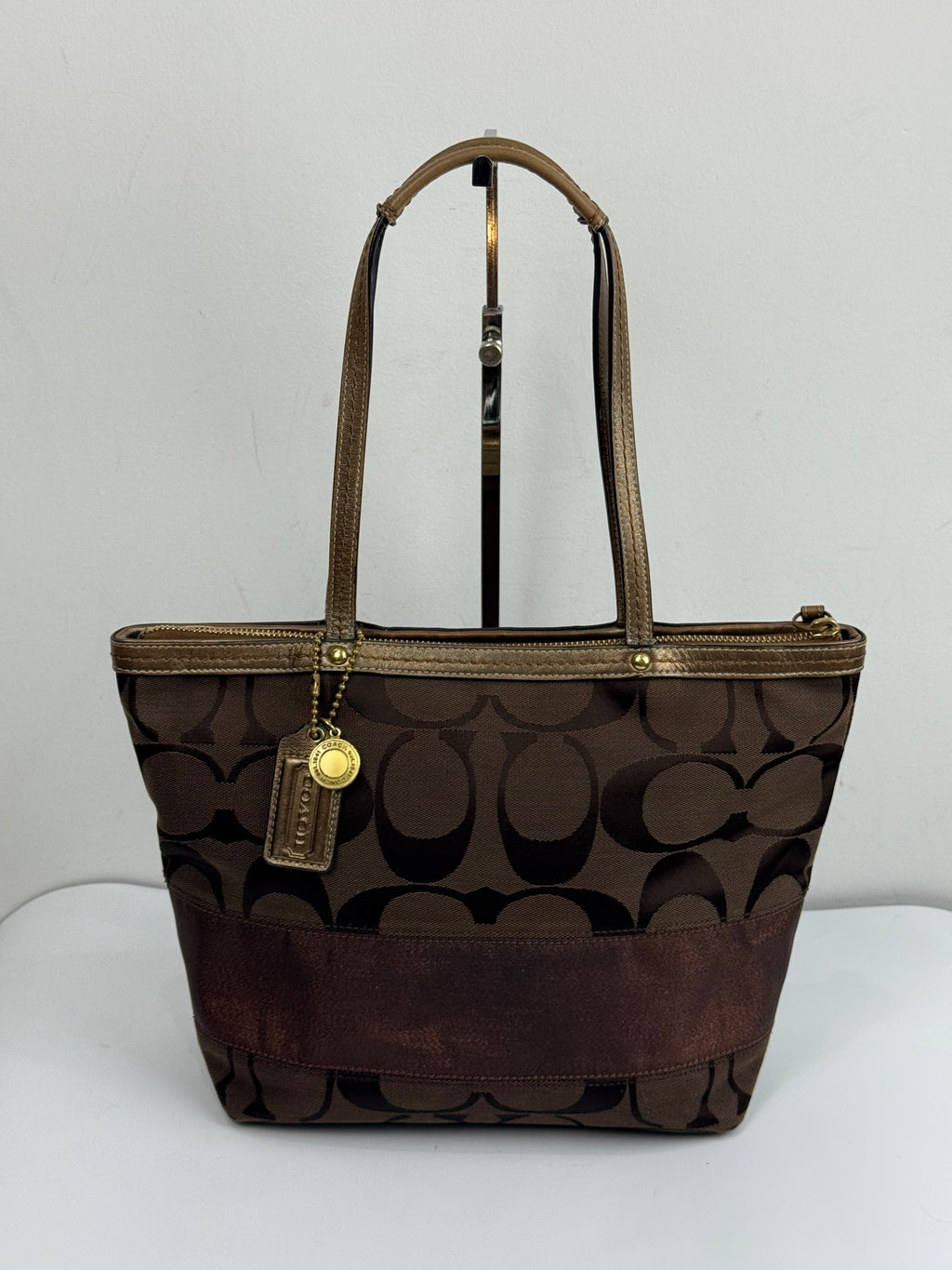 Vintage Coach Mini Tote Bag Brown Signature Canvas Handbag 00s Y2K