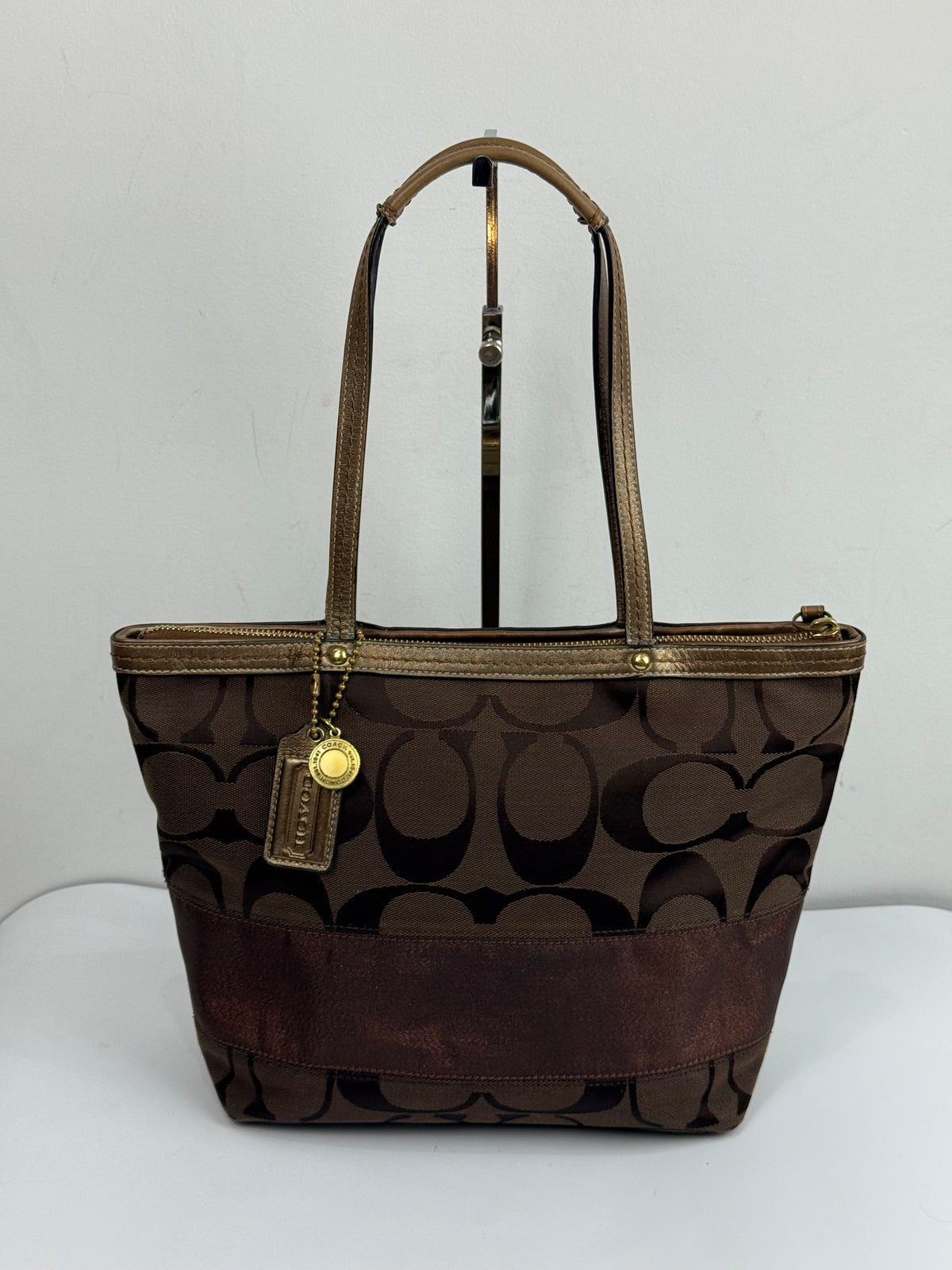 Vintage Coach Mini Tote Bag Brown Signature Canvas Handbag 00s Y2K