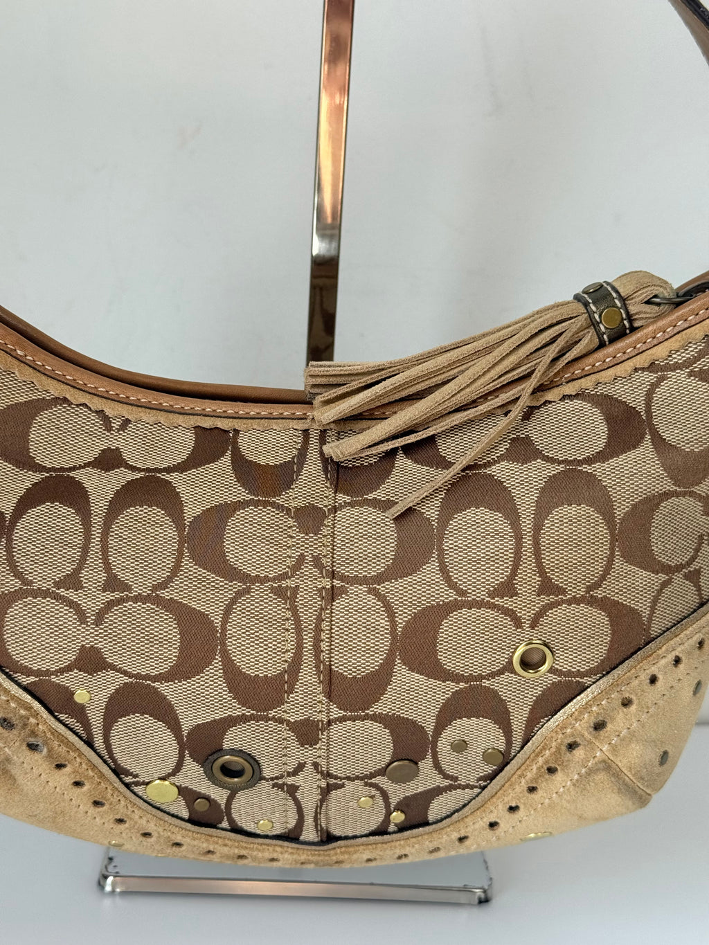 Coach Vintage Signature Sufflette Shoulder Bag Suede Studs Rare Y2K Hobo Bag