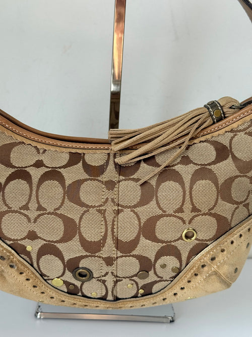 Coach Vintage Signature Sufflette Shoulder Bag Suede Studs Rare Y2K Hobo Bag