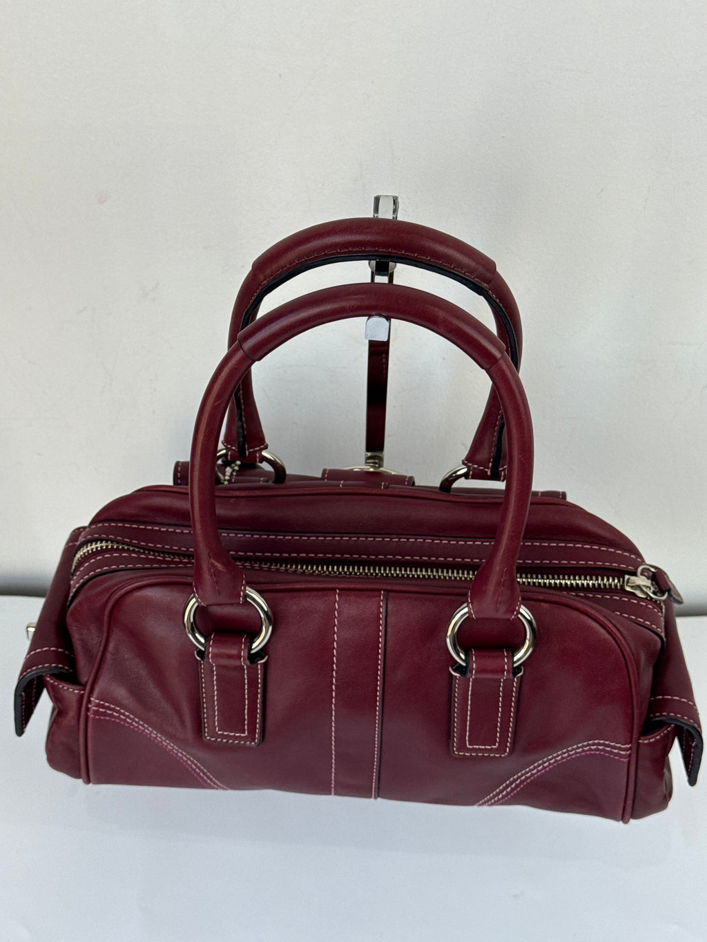 Vintage Coach Soho Mini Boston Bag Burgundy Bordeaux Leather Handbag 00s Y2K