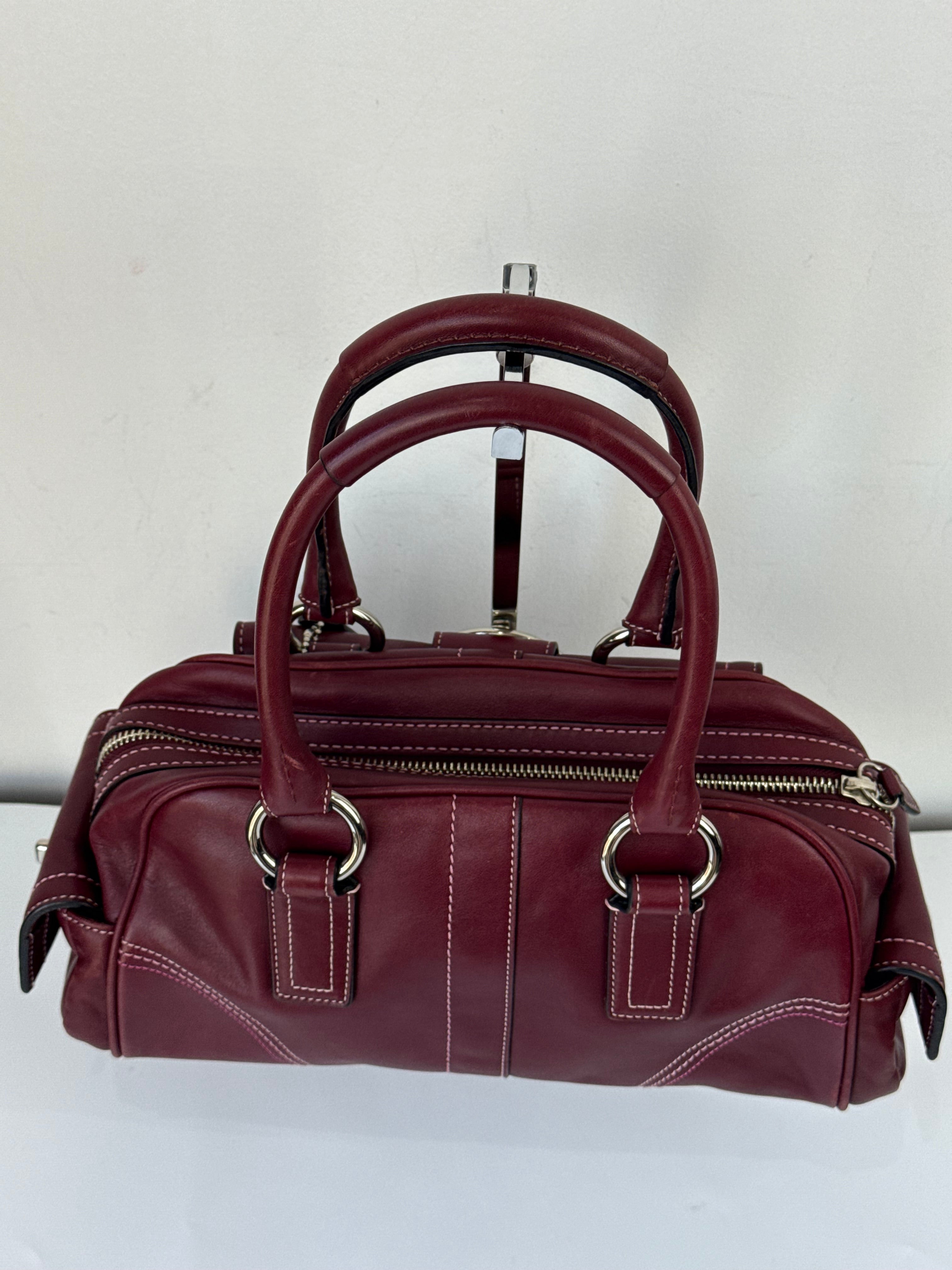 Vintage Coach Soho Mini Boston Bag Burgundy Bordeaux Leather Handbag 00s Y2K