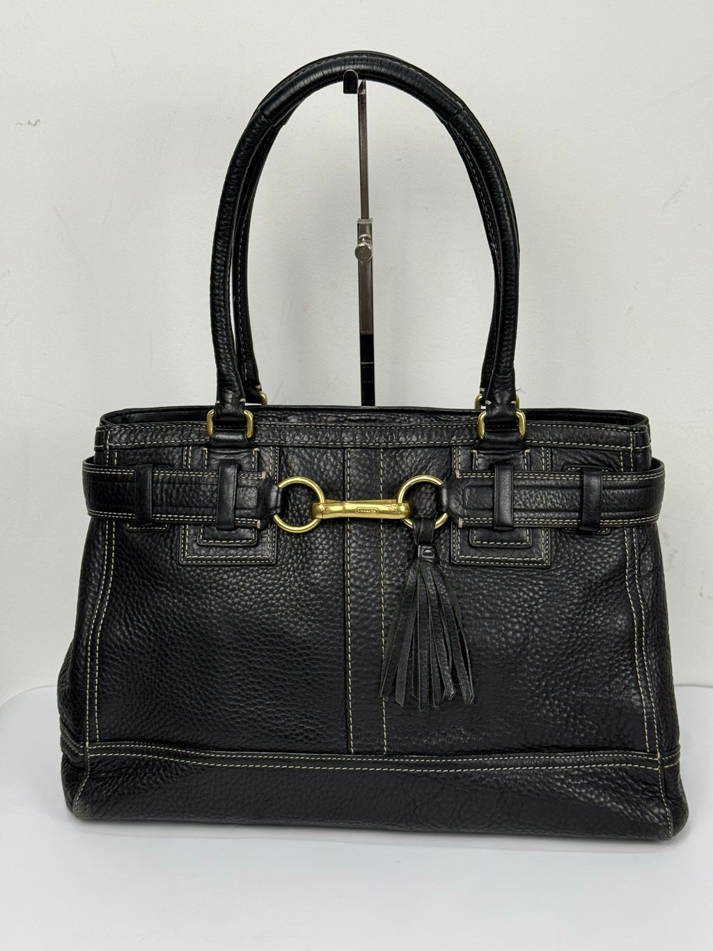 Vintage Coach Hampton Tote Bag Black Coach Leather HandBag 00s Y2K