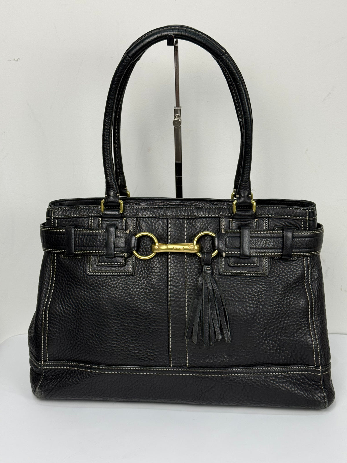 Vintage Coach Hampton Tote Bag Black Coach Leather HandBag 00s Y2K