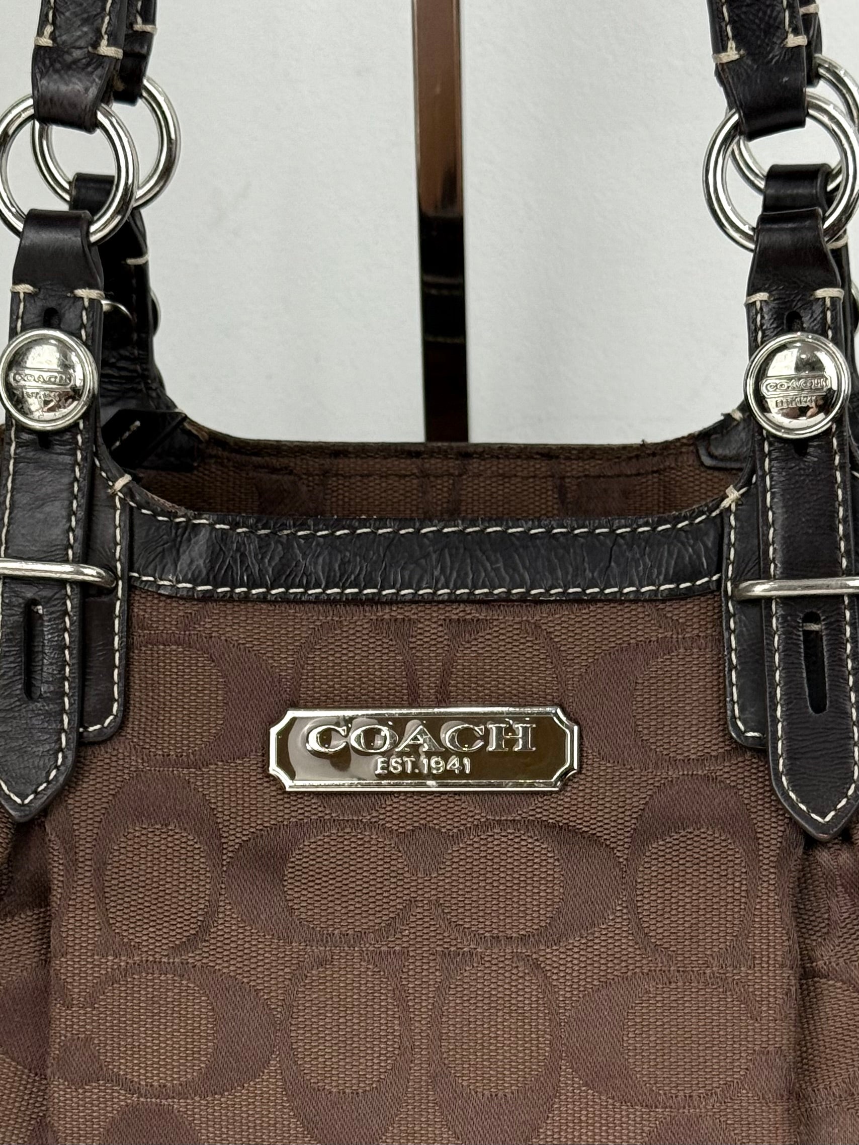 Vintage Coach Gallery East West Tote Bag Coach Dark Brown Signature Y2K Handbag