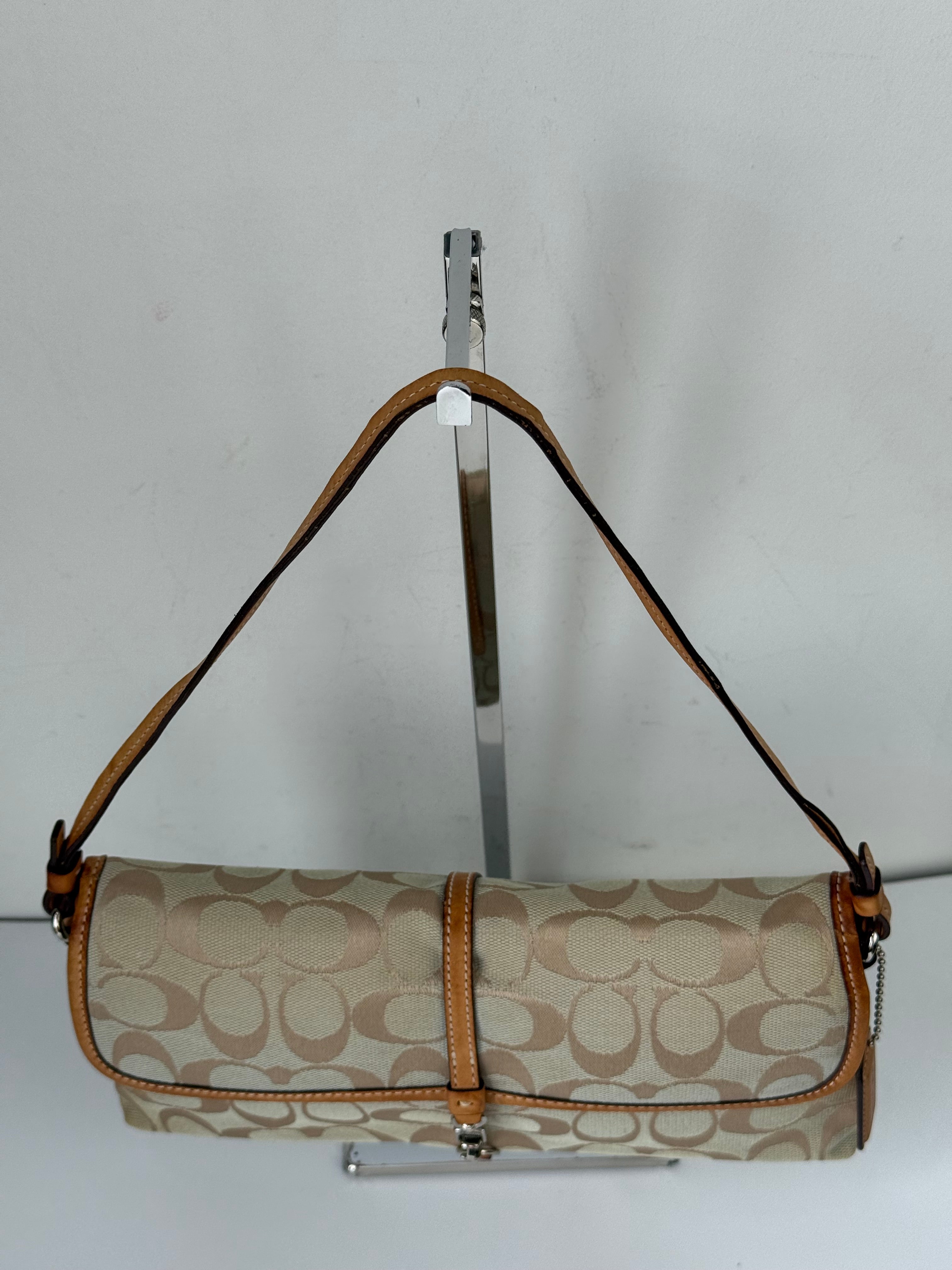 Vintage Coach Demi Clip Bag Beige and Blue Signature Canvas Shoulder Bag Y2K