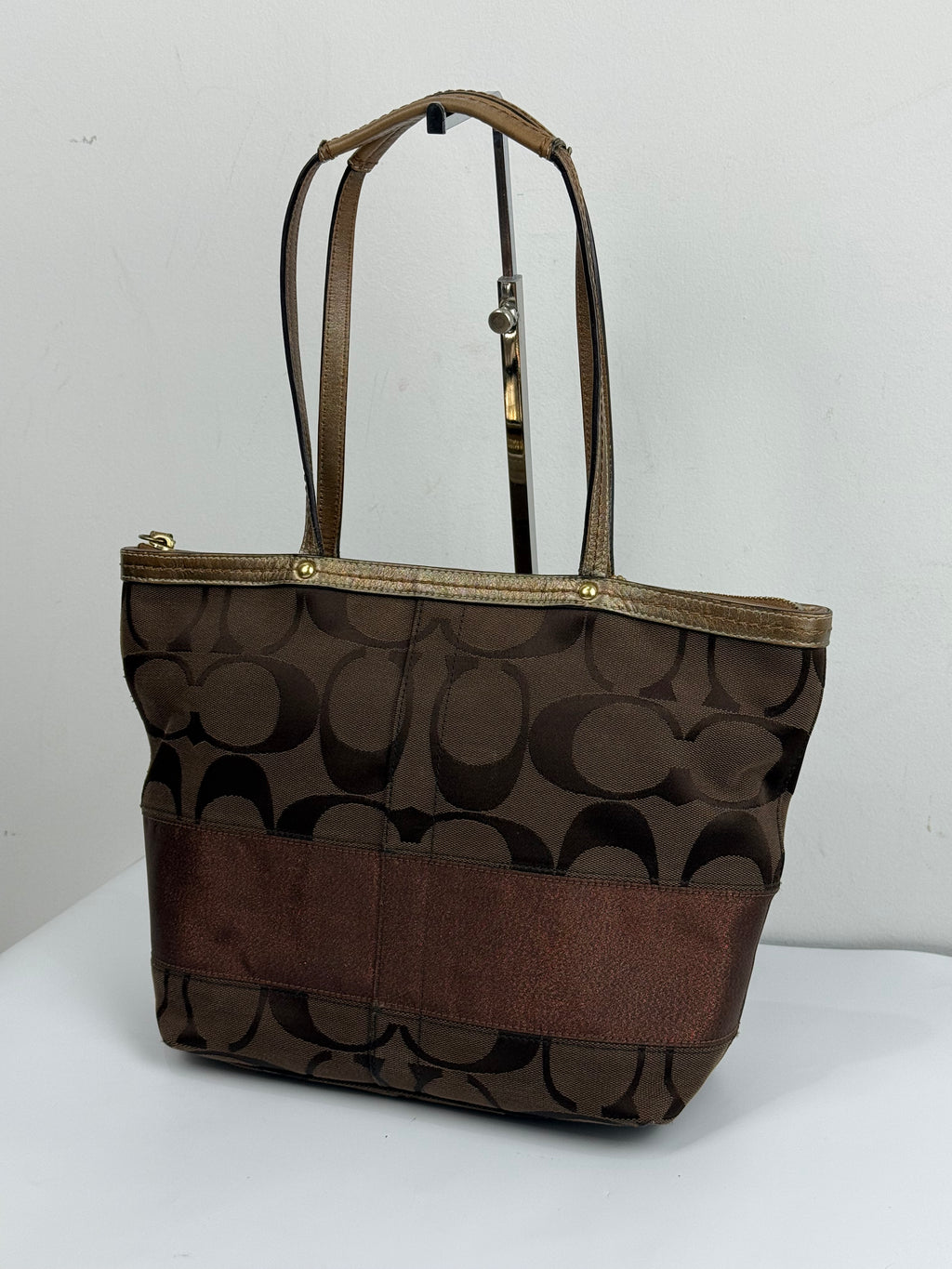 Vintage Coach Mini Tote Bag Brown Signature Canvas Handbag 00s Y2K