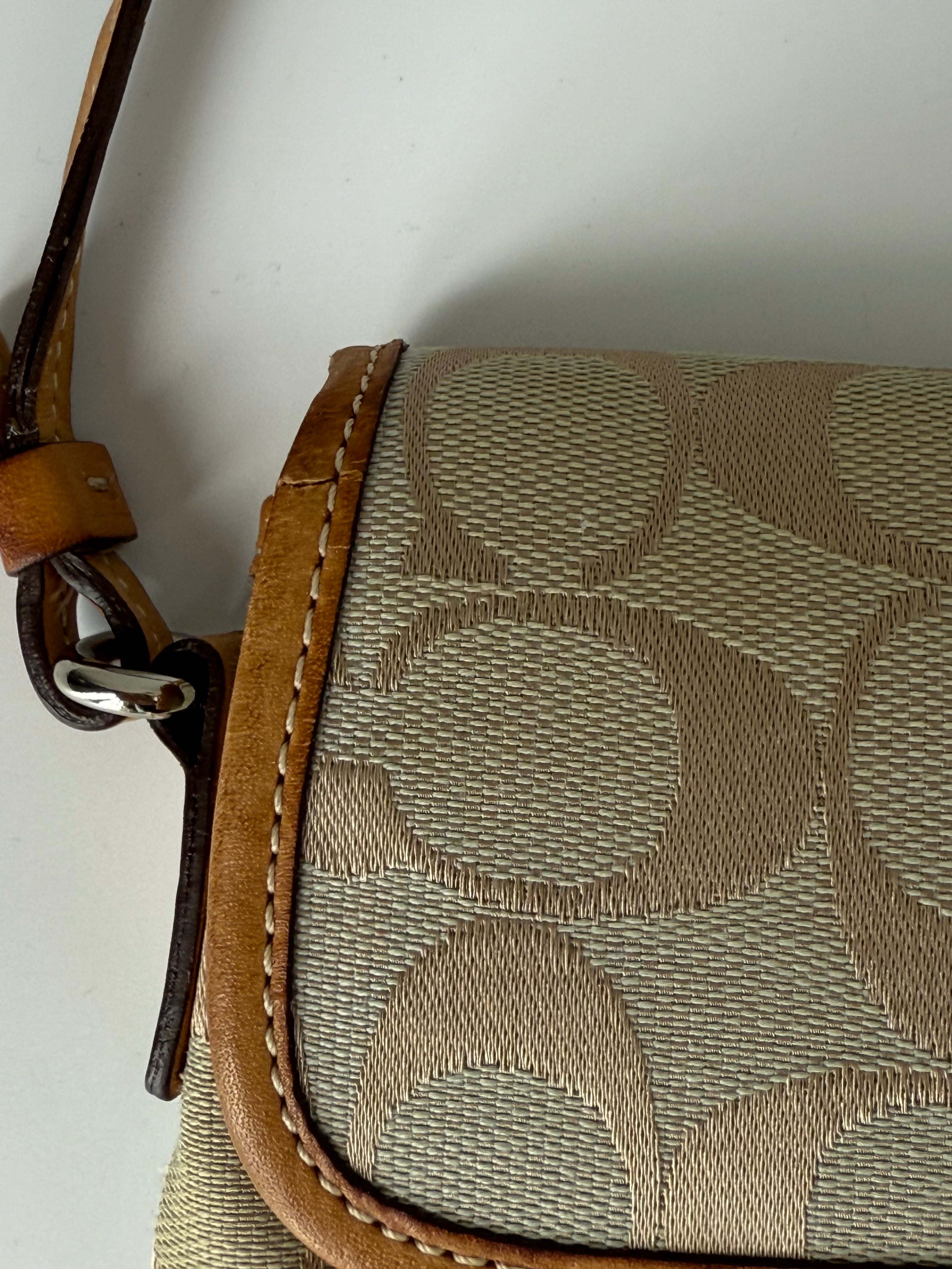 Vintage Coach Demi Clip Bag Beige and Blue Signature Canvas Shoulder Bag Y2K