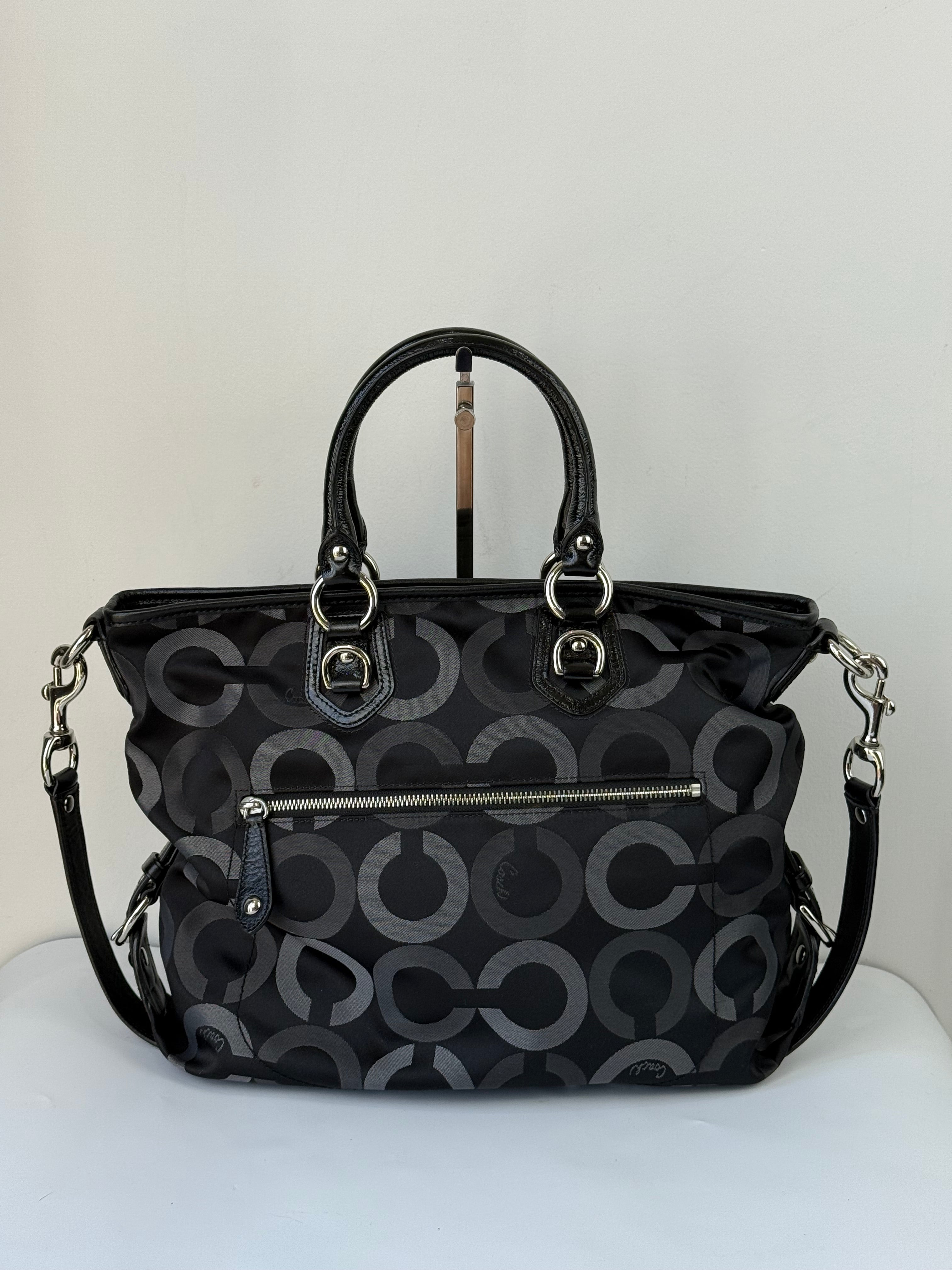Vintage Coach Maddison Op Art Satchel Bag Black Signature Canvas Handbag 00s Y2K
