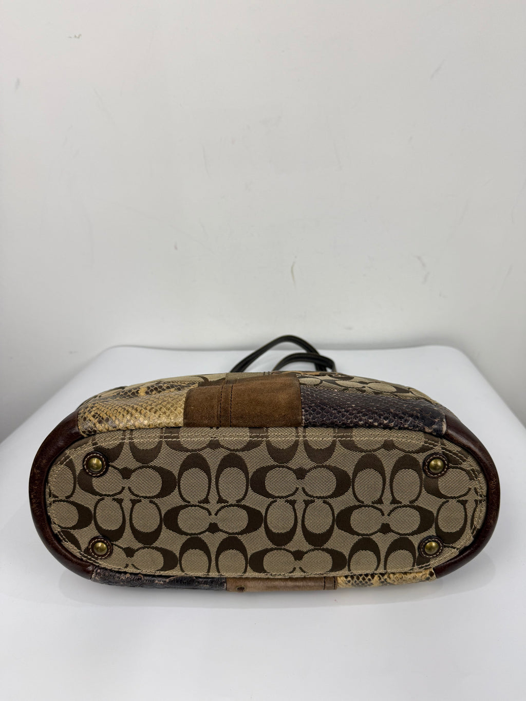 Vintage Coach Patchwork Shoulder Bag Brown Signature Canvas Handbag 00s Y2K