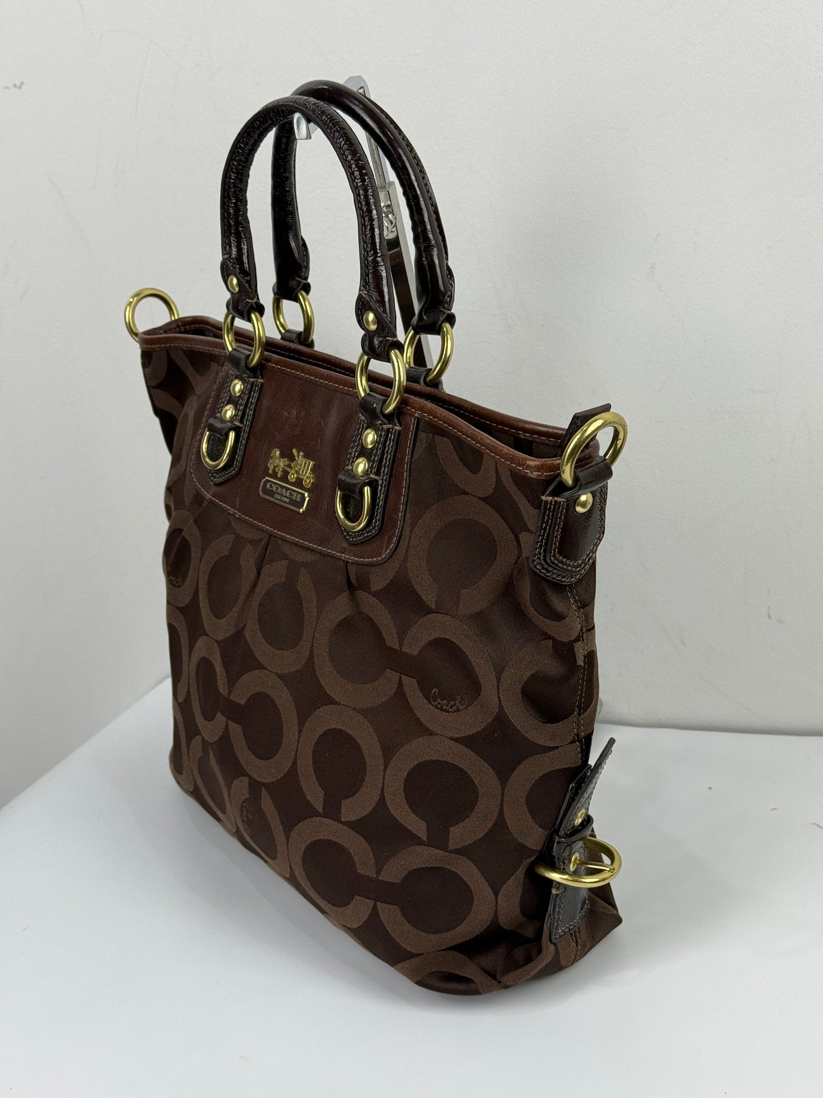 Vintage Coach Madison Op Art Julianne Tote Bag Brown Coach Signature Canvas Handbag 00s Y2K